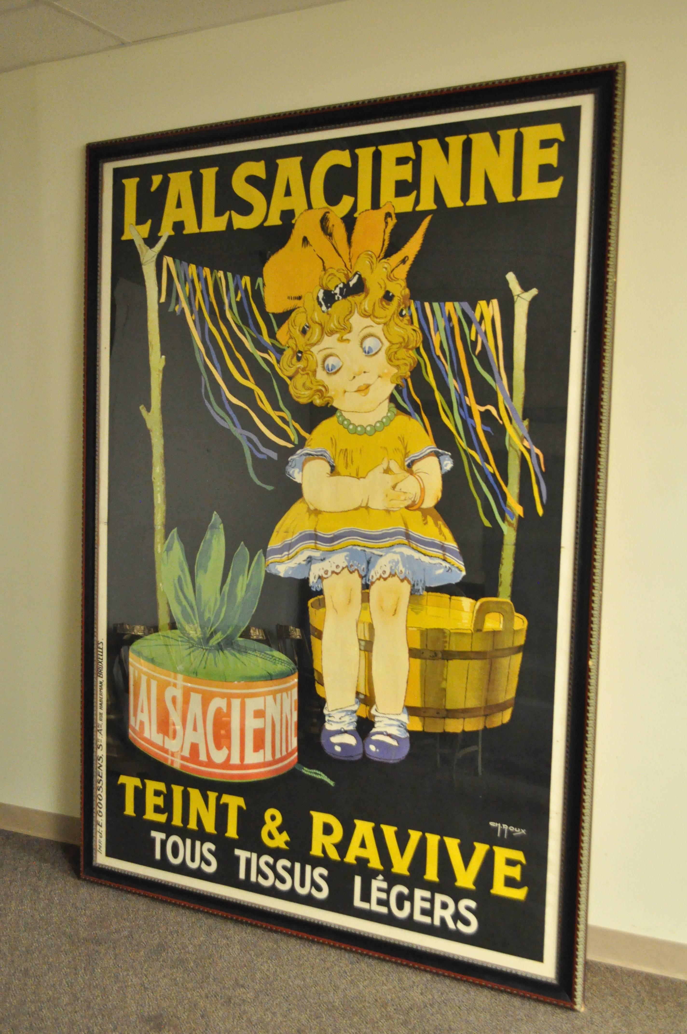 Huge Original 1920s French Art Deco Poster L'Alsacienne Teint & Ravive Ch Roux For Sale 3