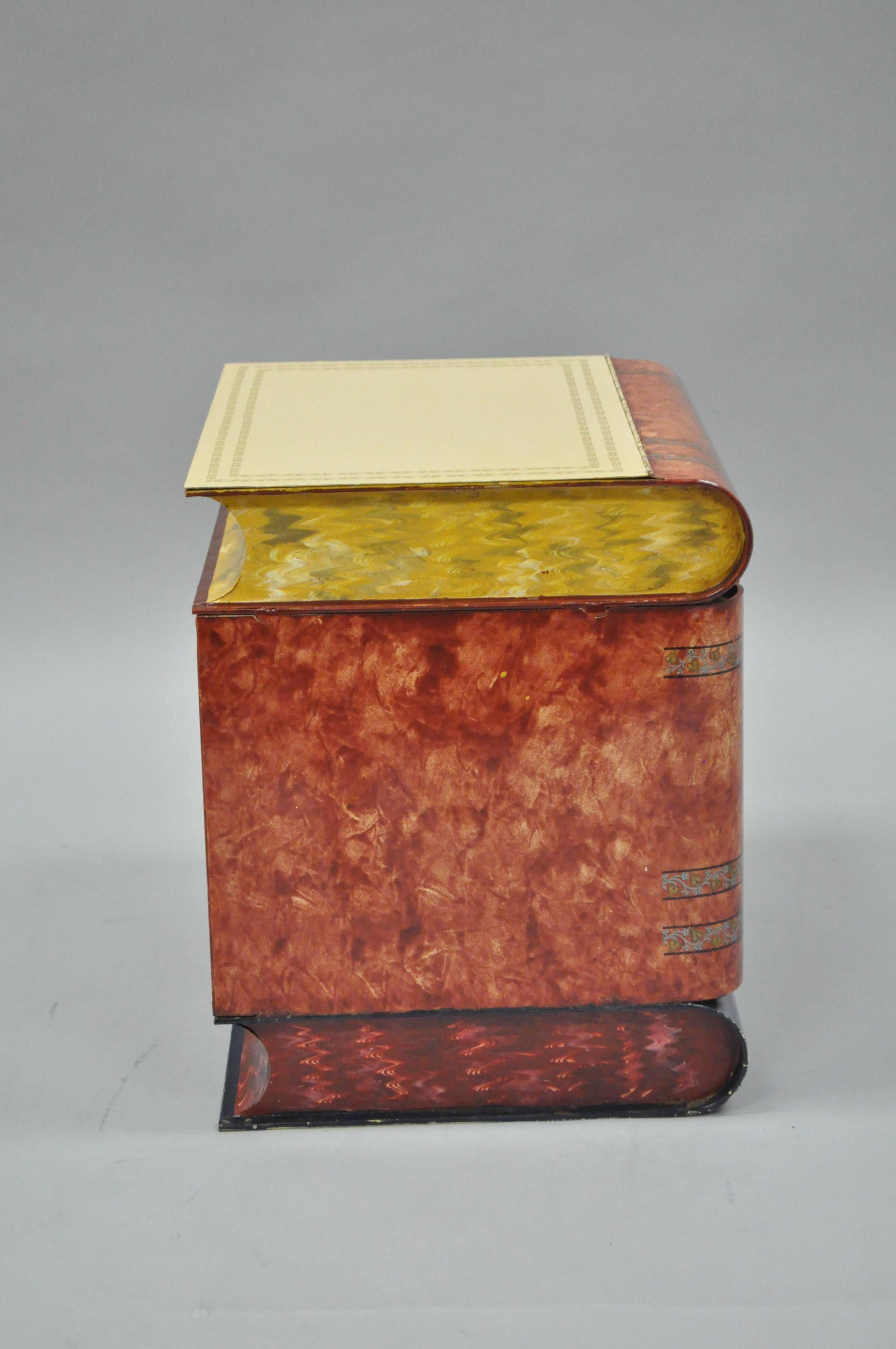 Italian Tole Metal Painted Stacked Book Form Flip-Top Side or Accent End Table 2