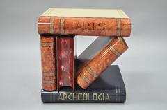 Italian Tole Metal Painted Stacked Book Form Flip-Top Side or Accent End Table