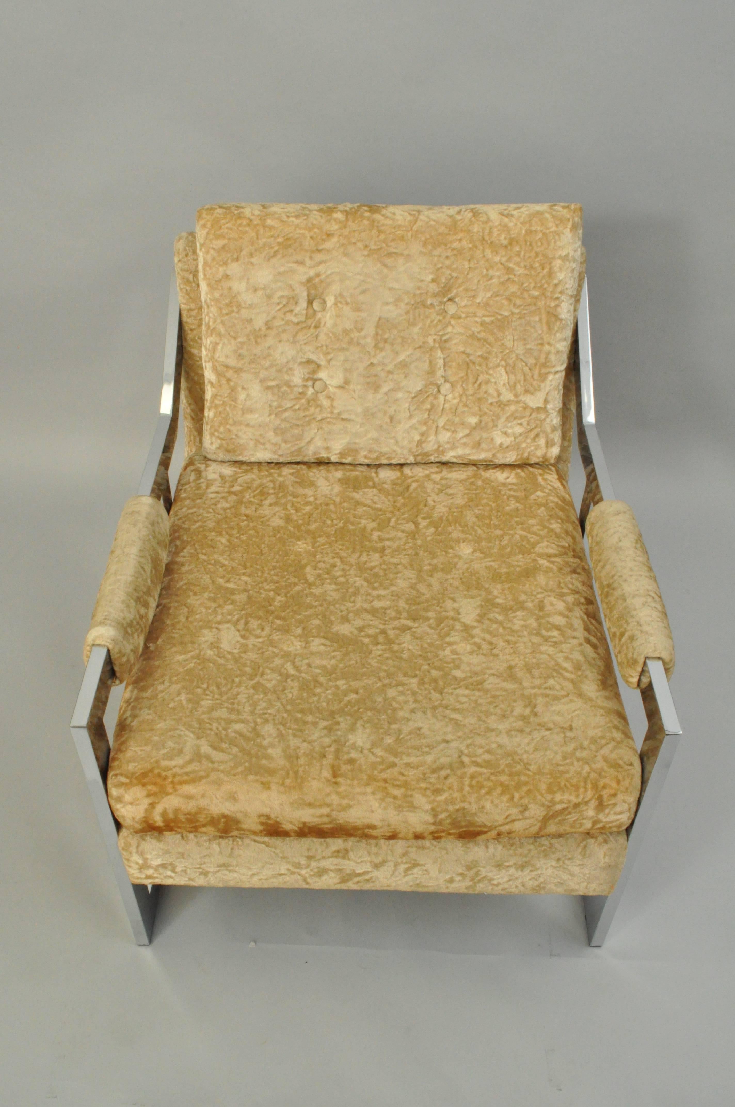 Mid-Century Modern Mid Century Modern Carsons Chrome Flat Bar Club Lounge Chair after Milo Baughman For Sale