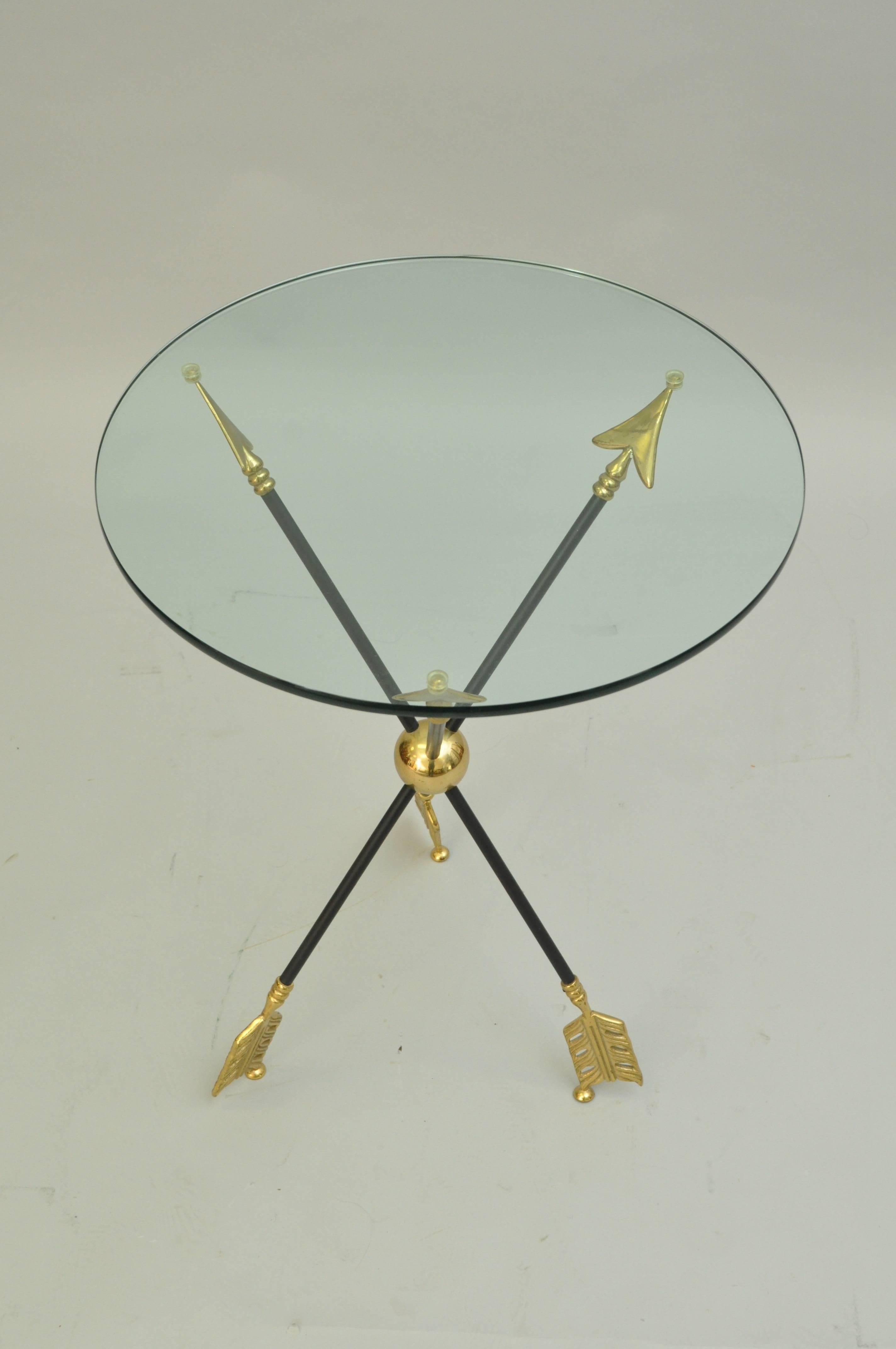 French Neoclassical Style Black and Brass Arrow Base Accent Side Table