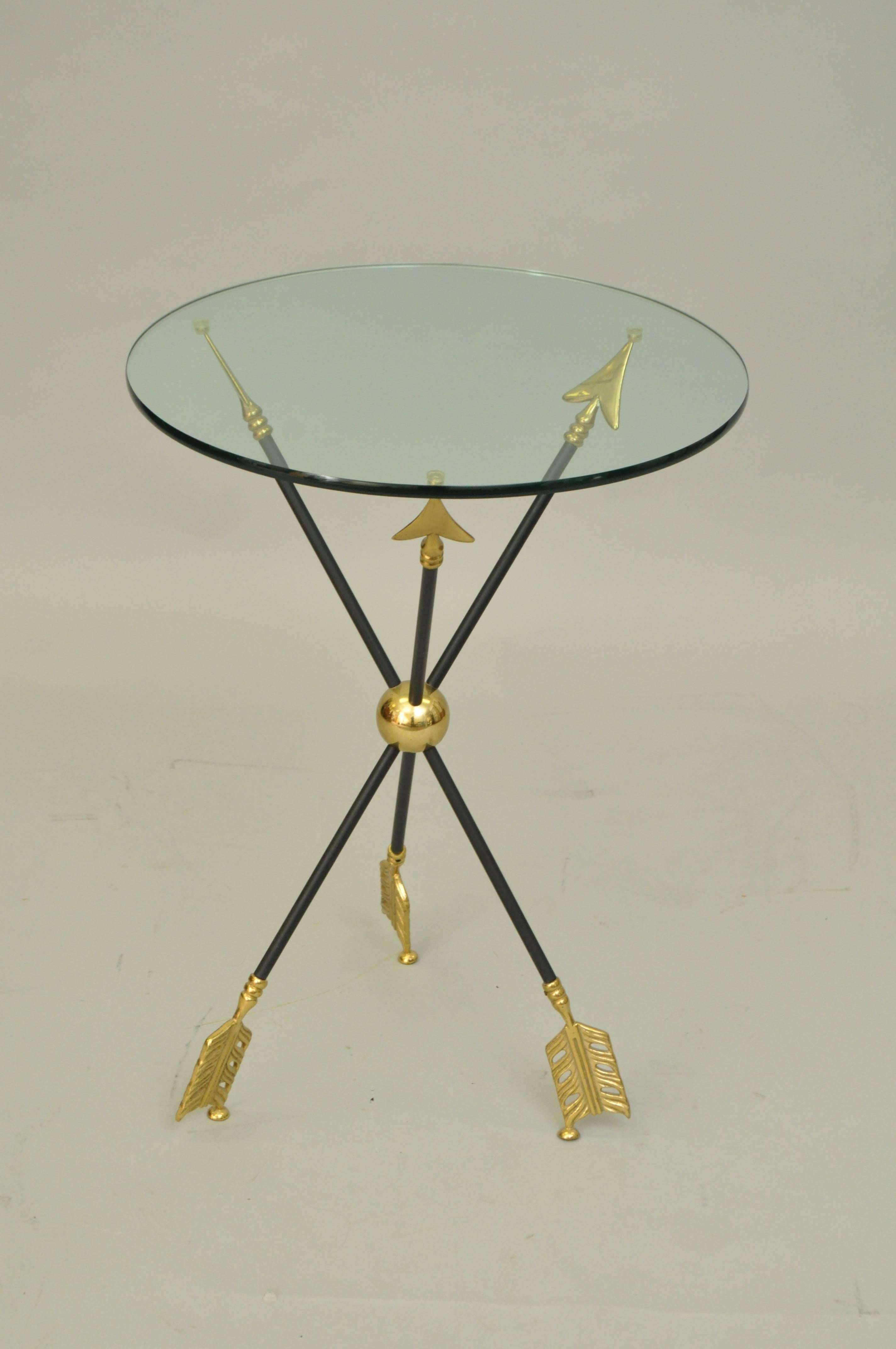 20th Century Neoclassical Style Black and Brass Arrow Base Accent Side Table