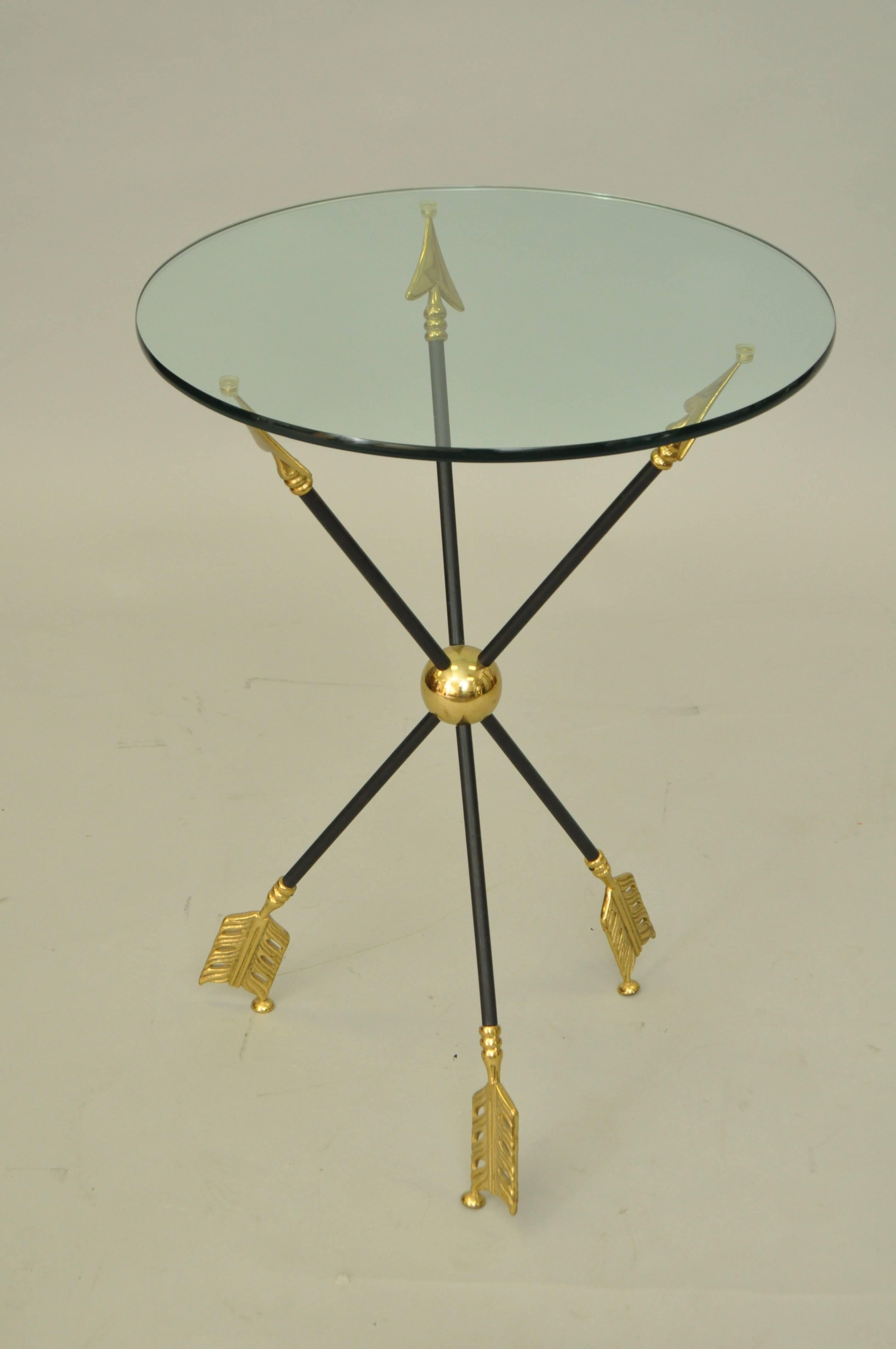 Wonderful vintage neoclassical style tripod side table attributed to Maison Jansen. Item features an 18