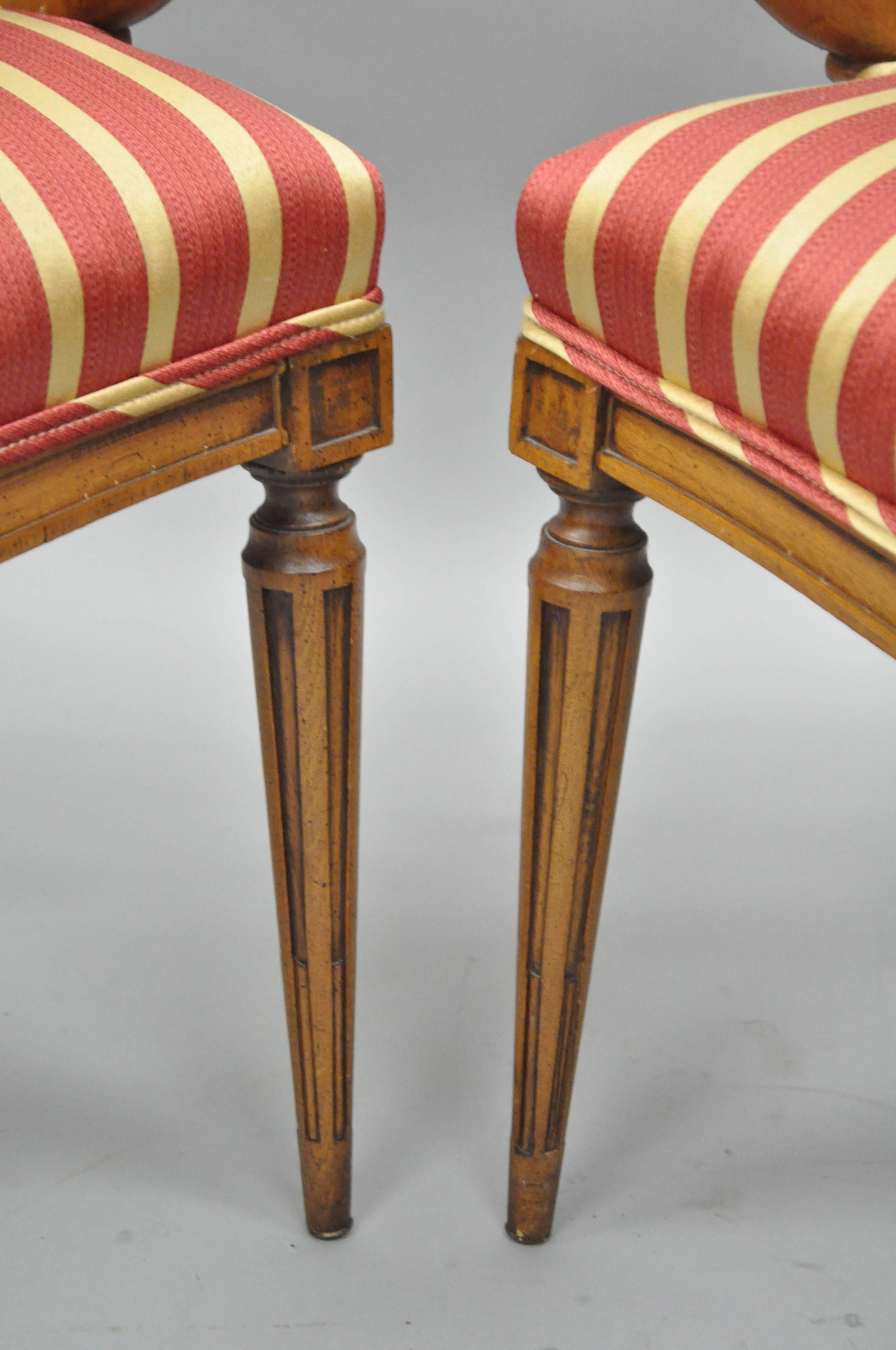 Walnut Pair of Vintage Barrel Back Hollywood Regency Bellflower Spiral Carved Chairs