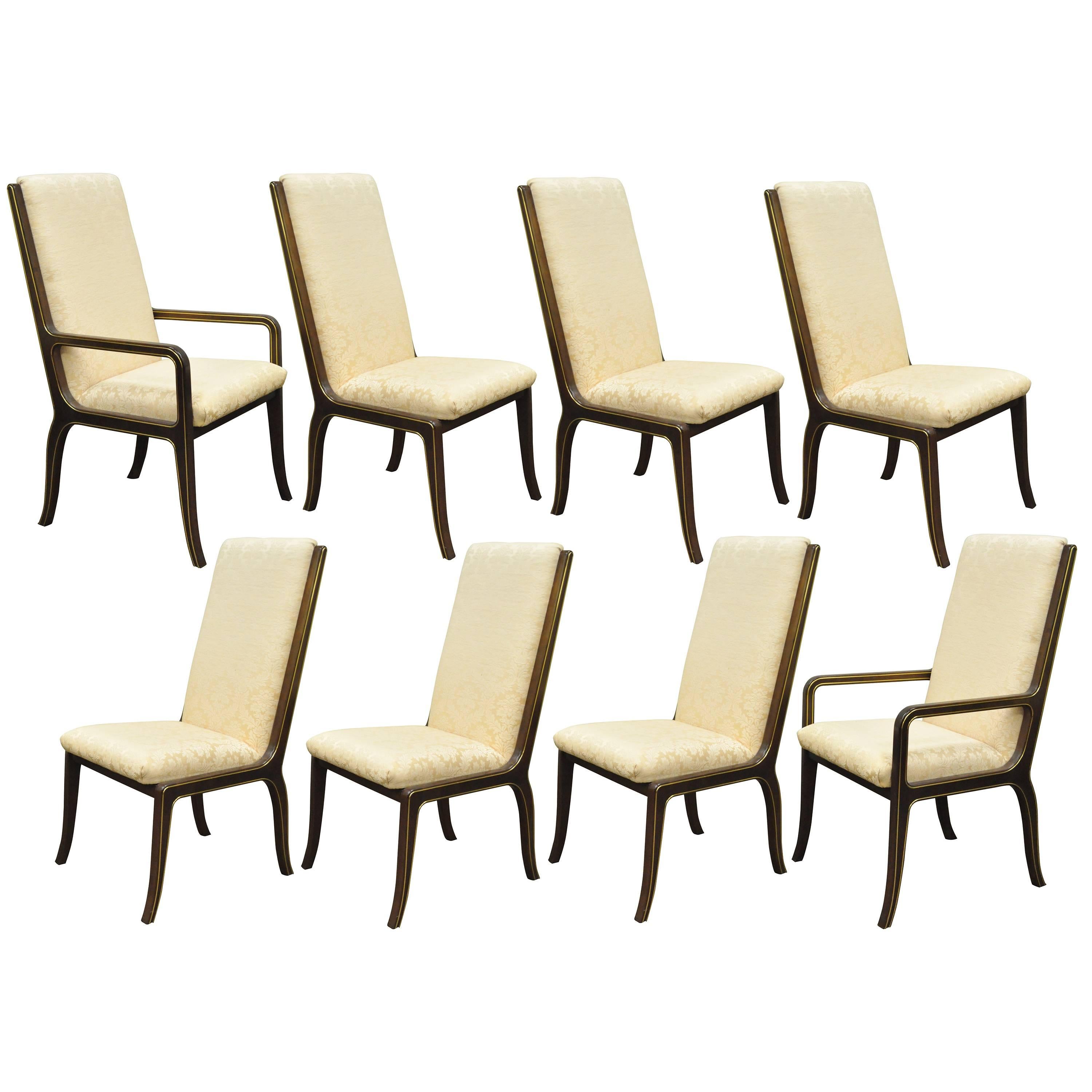 Set of Eight Mastercraft for Baker Brass Trim Dining Room Chairs
