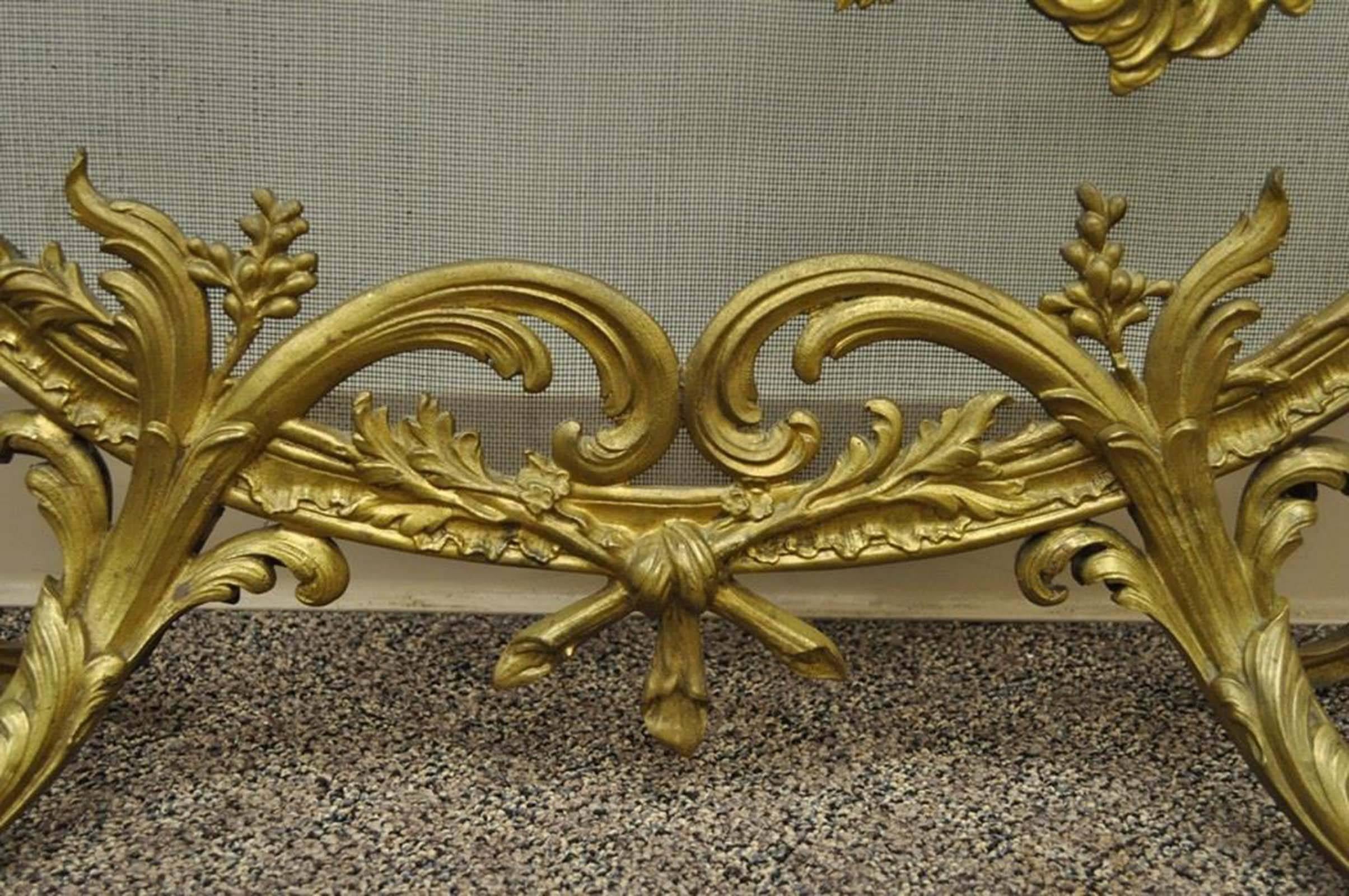 Antique French Rococo Louis XV Style Cast Bronze Birds Fireplace Fire Screen 3
