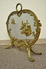 Antique French Rococo Louis XV Style Cast Bronze Birds Fireplace Fire Screen