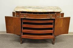 French Louis XV XVI Carved Walnut Marble Top Demilune Console Server Buffet