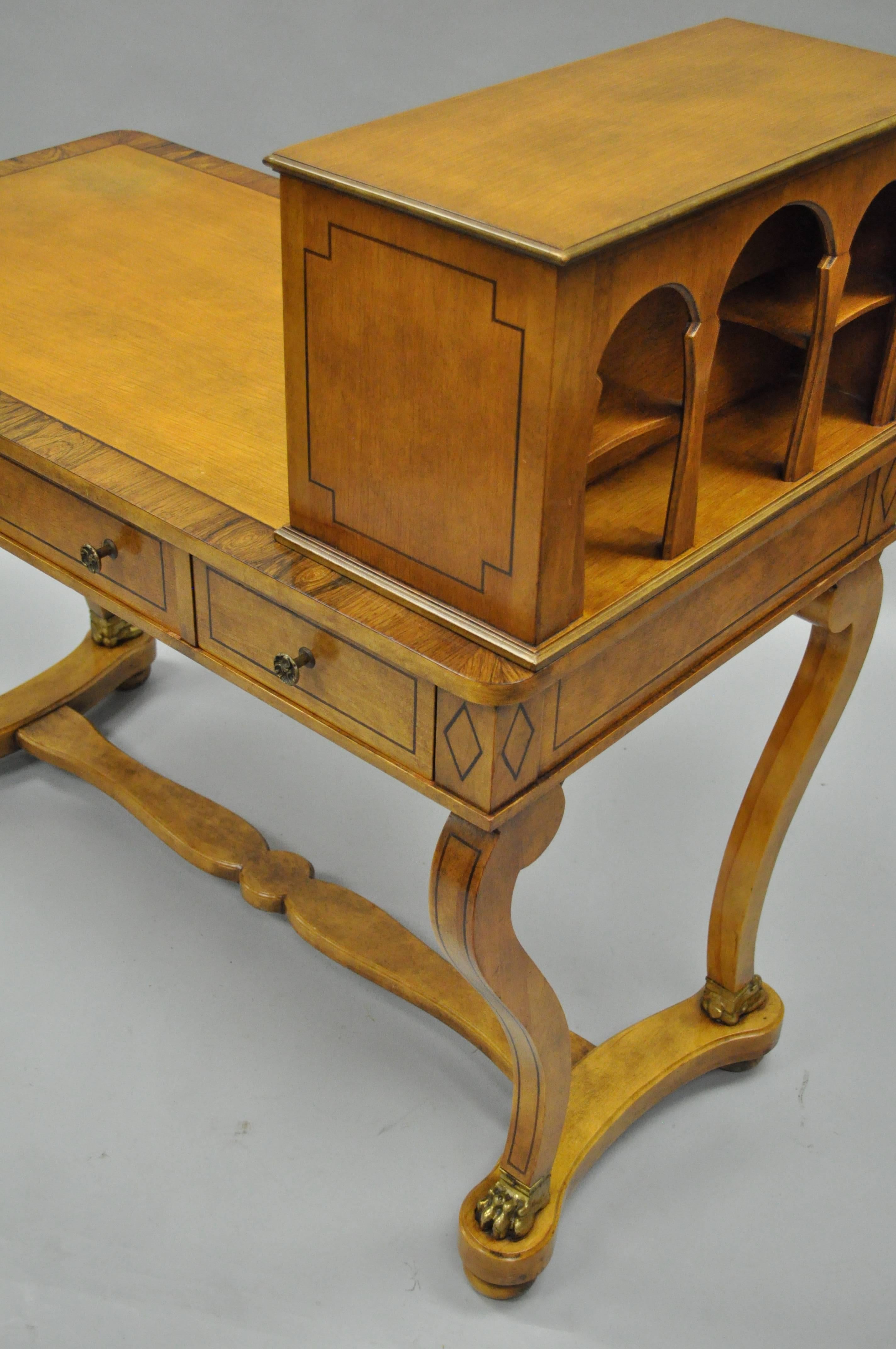 Vintage French Regency Rosewood Walnut Cartonnier Desk Table Bronze Paw Feet For Sale 4