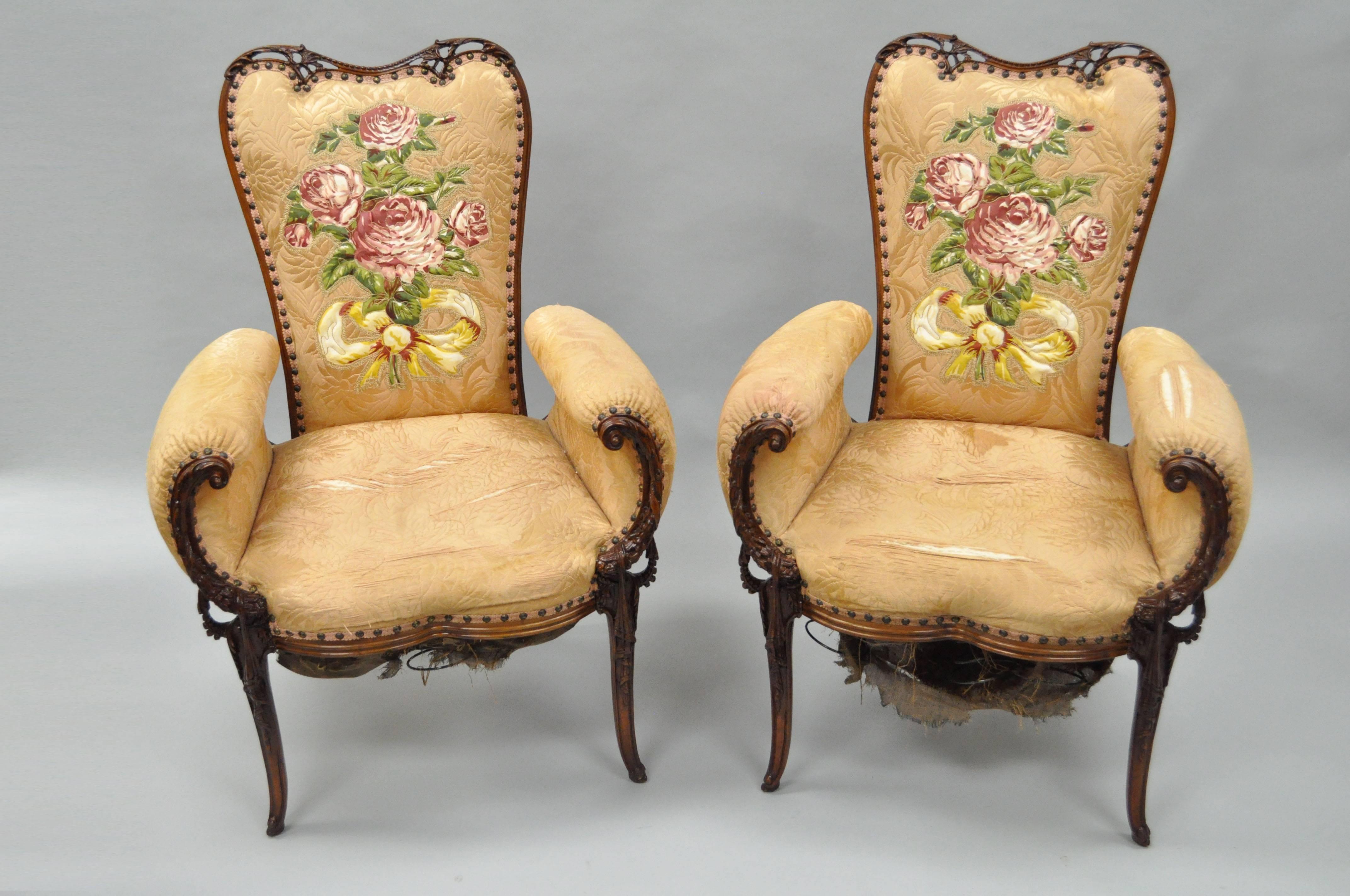 Pair of Carved Mahogany French Hollywood Regency Fireside Chairs Grosfeld House For Sale 2