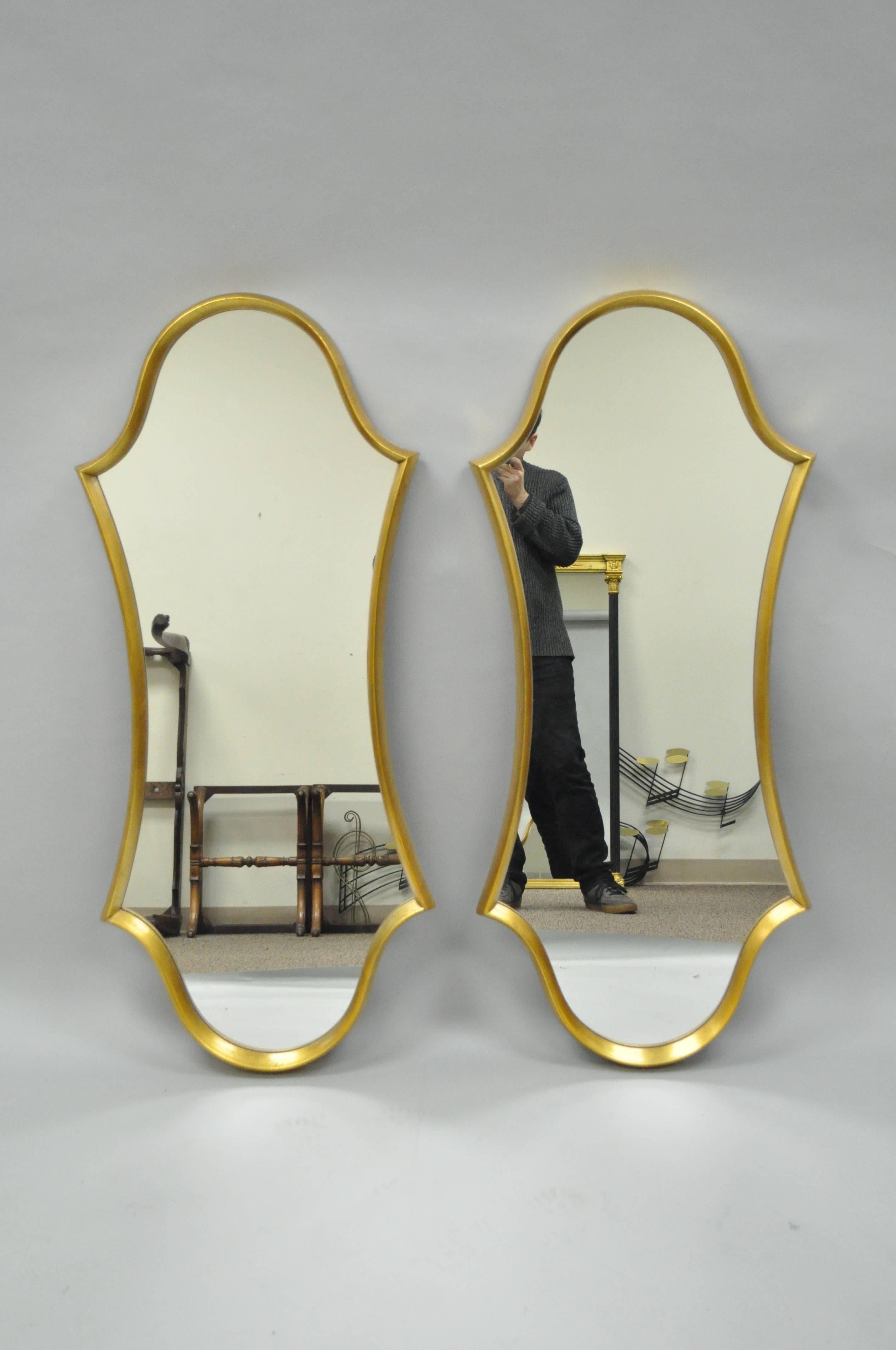 Pair of Hollywood Regency Wood Frame Gold Leaf Keyhole Wall Mirrors Attr Labarge 5