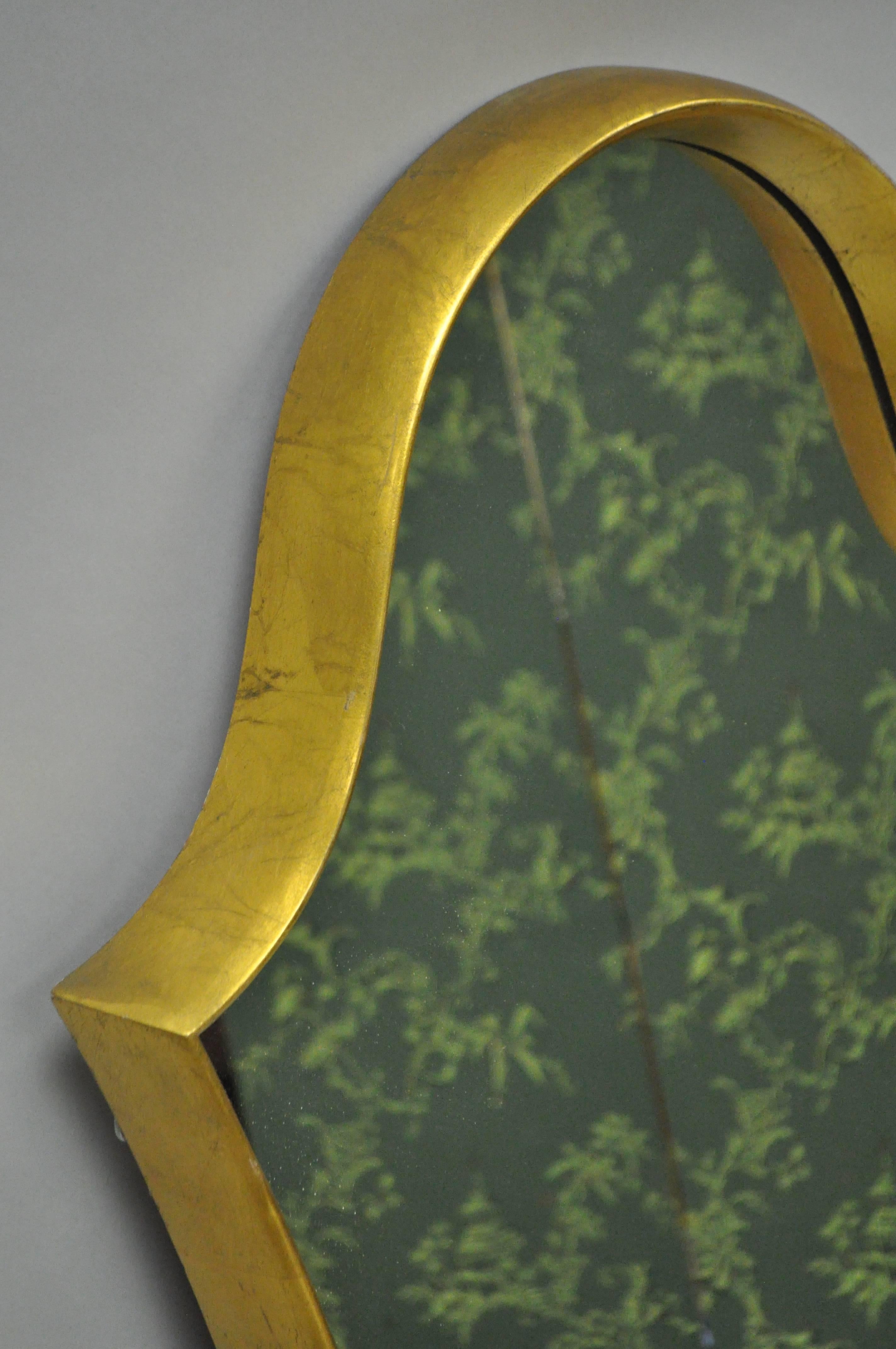 Pair of Hollywood Regency Wood Frame Gold Leaf Keyhole Wall Mirrors Attr Labarge 2