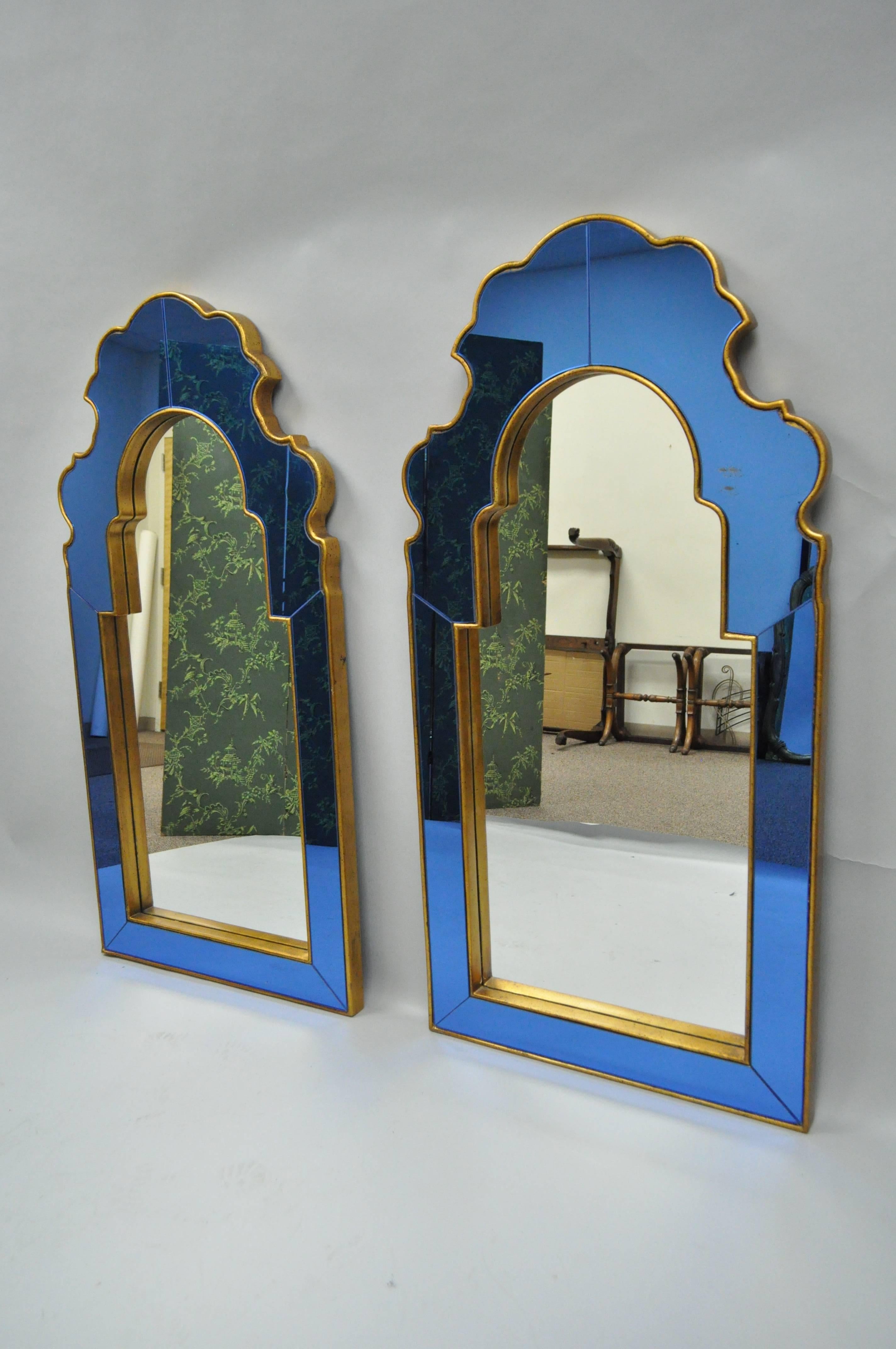 Contemporary pair of decorative blue and gold arched 