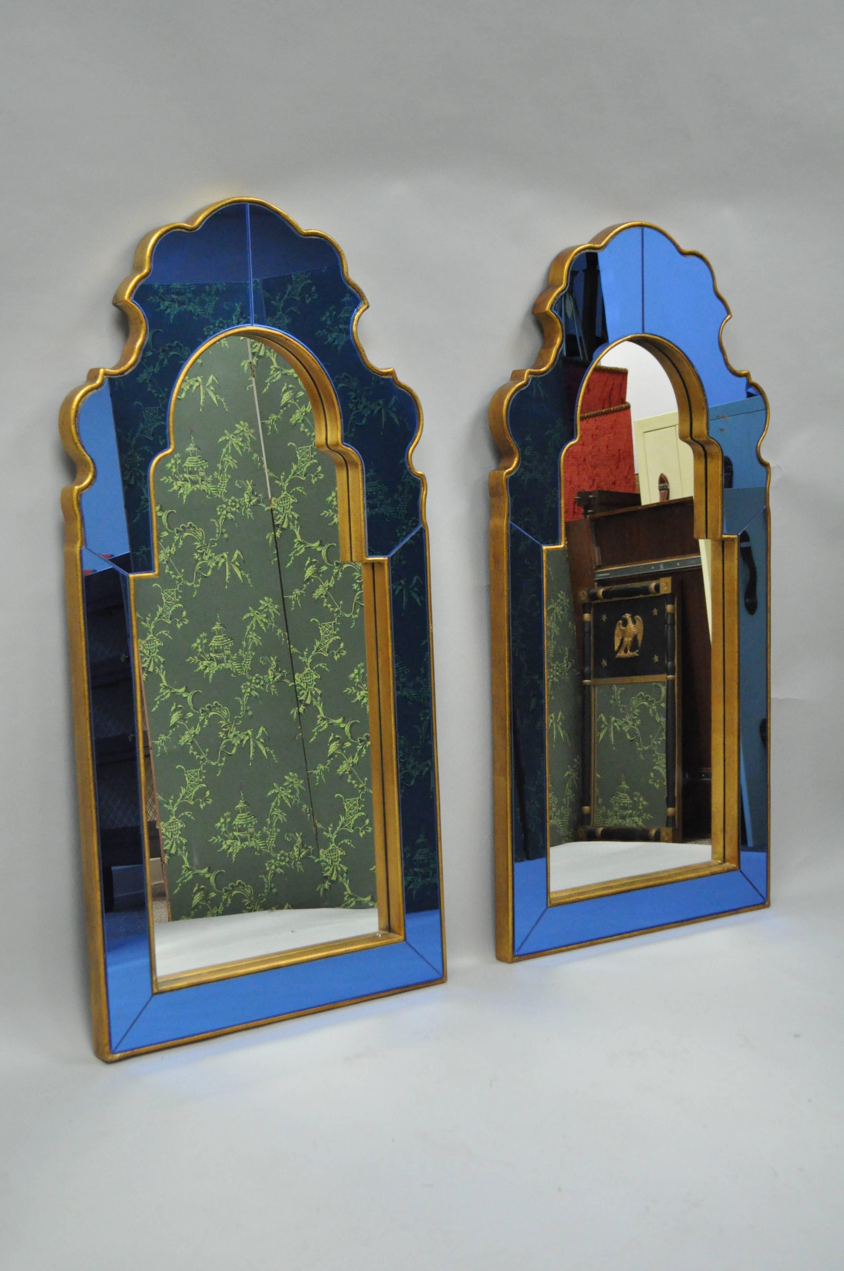Glass Pair of Bunny Williams for Mirror Image Home Sapphire Blue and Gold Wall Mirrors