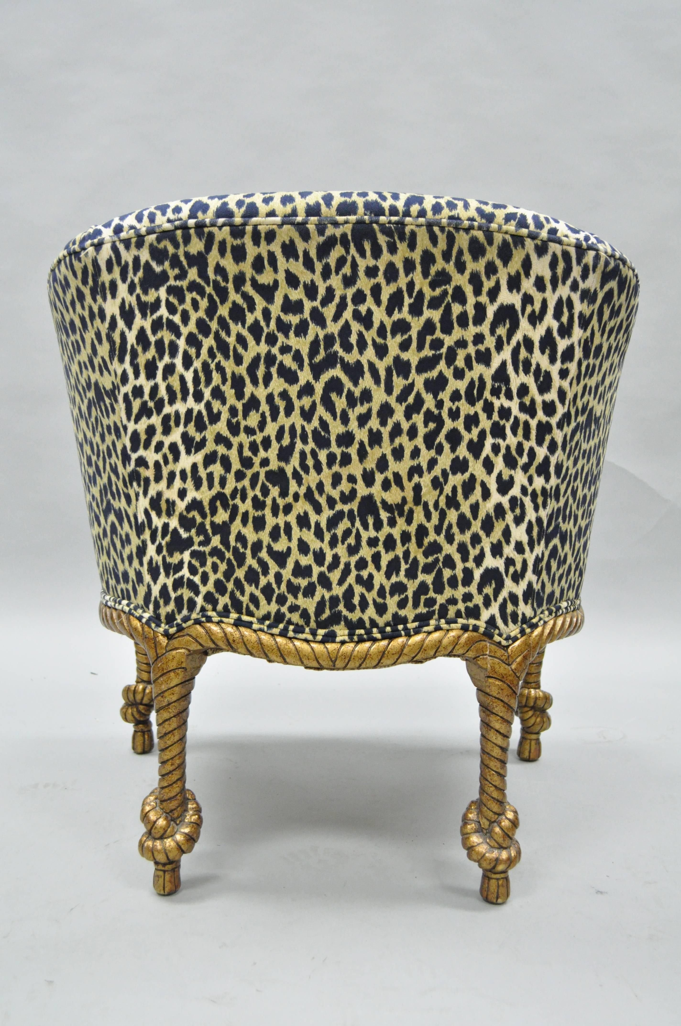 Mid-20th Century Vintage Italian Napoleon III Style Rope and Tassel Carved Gold and Leopard Chair