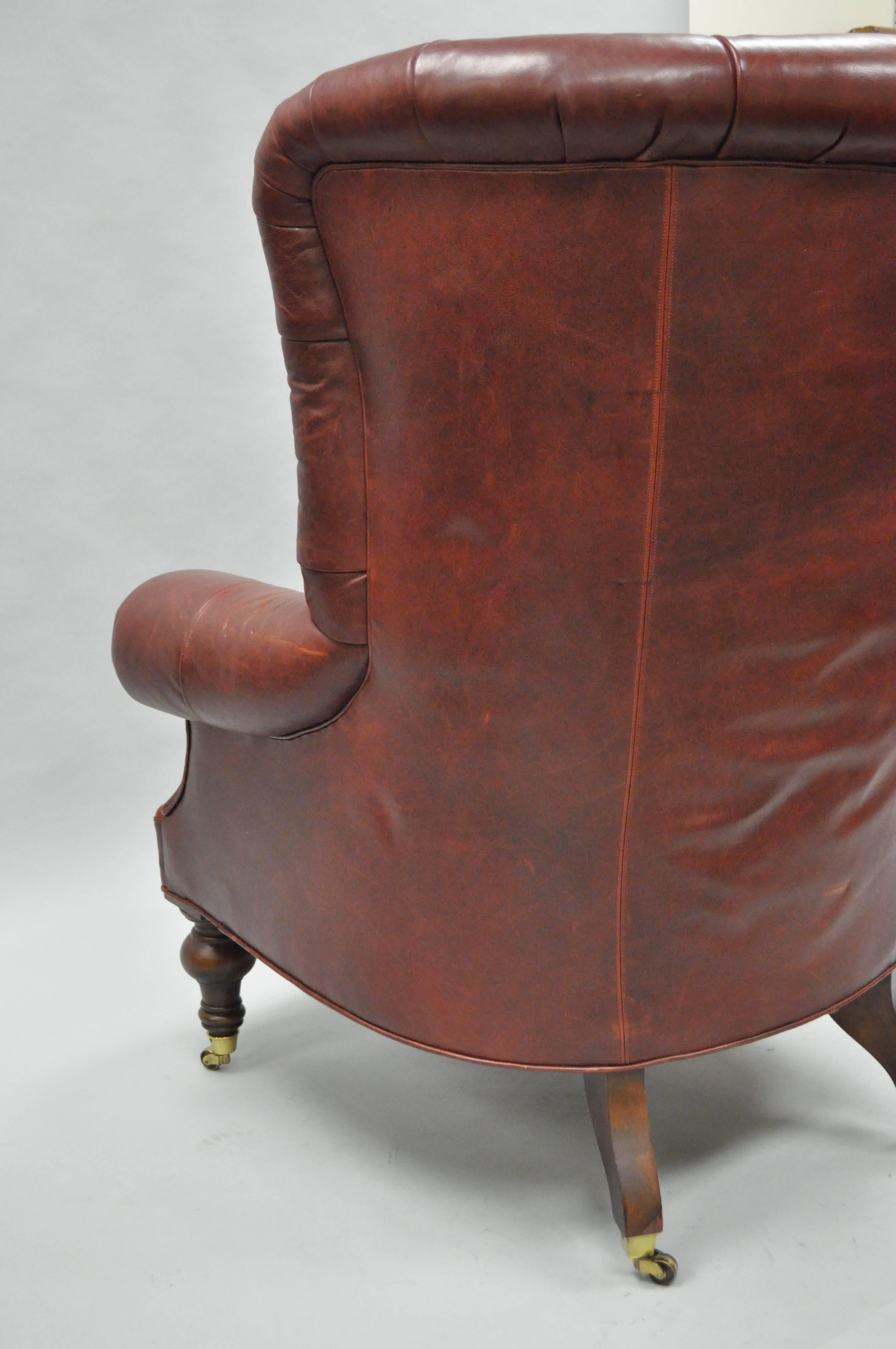 Late 20th Century Oversized Lillian August Brown Tufted Leather English Chesterfield Wing Chair