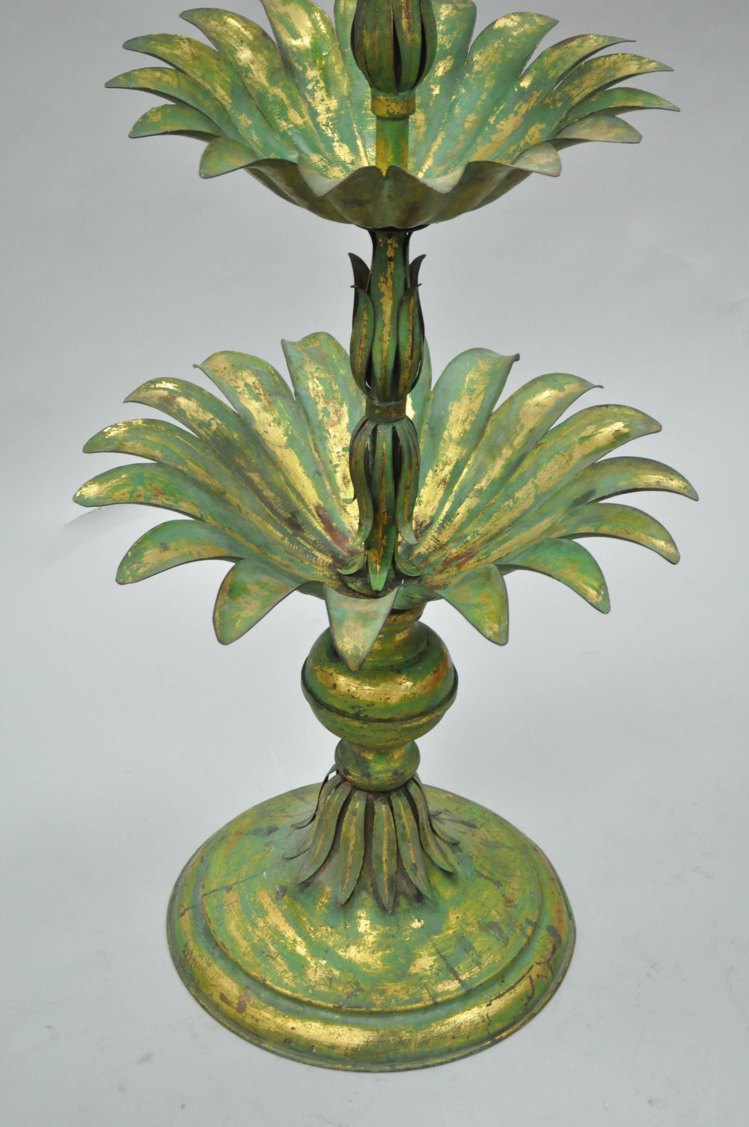 20ième siècle Sculpture italienne de palmier en métal doré vert et or de style Hollywood Regency de 152,4 cm en vente