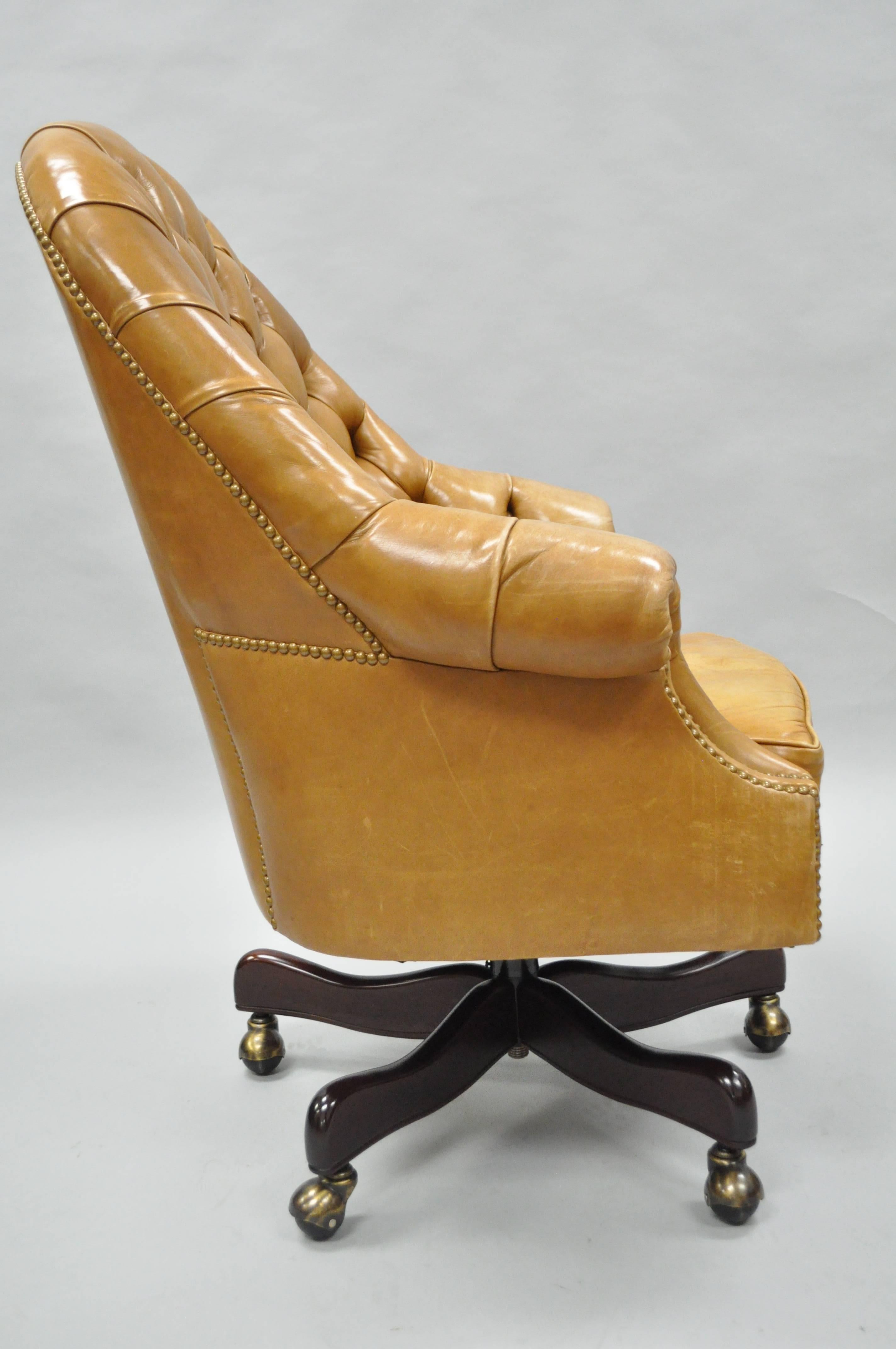 20th C. Cabot Wrenn Tan Leather English Chesterfield Executive Office Desk Chair In Good Condition In Philadelphia, PA