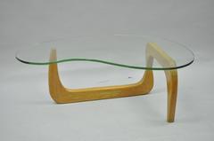 1950s Cerused Oak & Glass Kidney Shape Biomorphic Coffee Table, Noguchi Style
