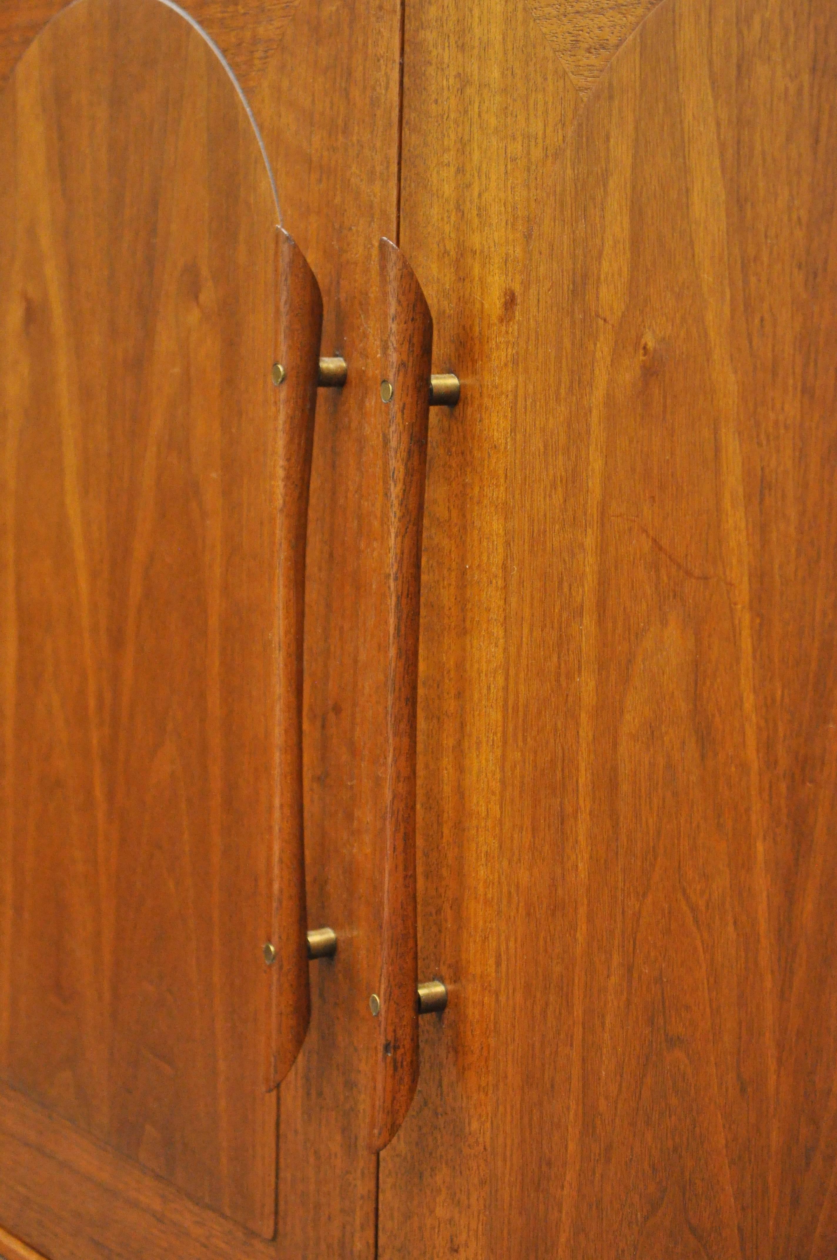 Vintage Mid-Century Danish Modern Walnut Arch Cane Sliding Door Credenza Cabinet 1