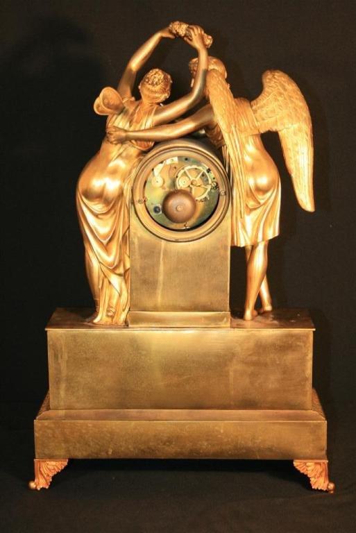 19th Century French Empire Gilt Dore Bronze Figural Amour & Psyche Mantel Clock For Sale 5