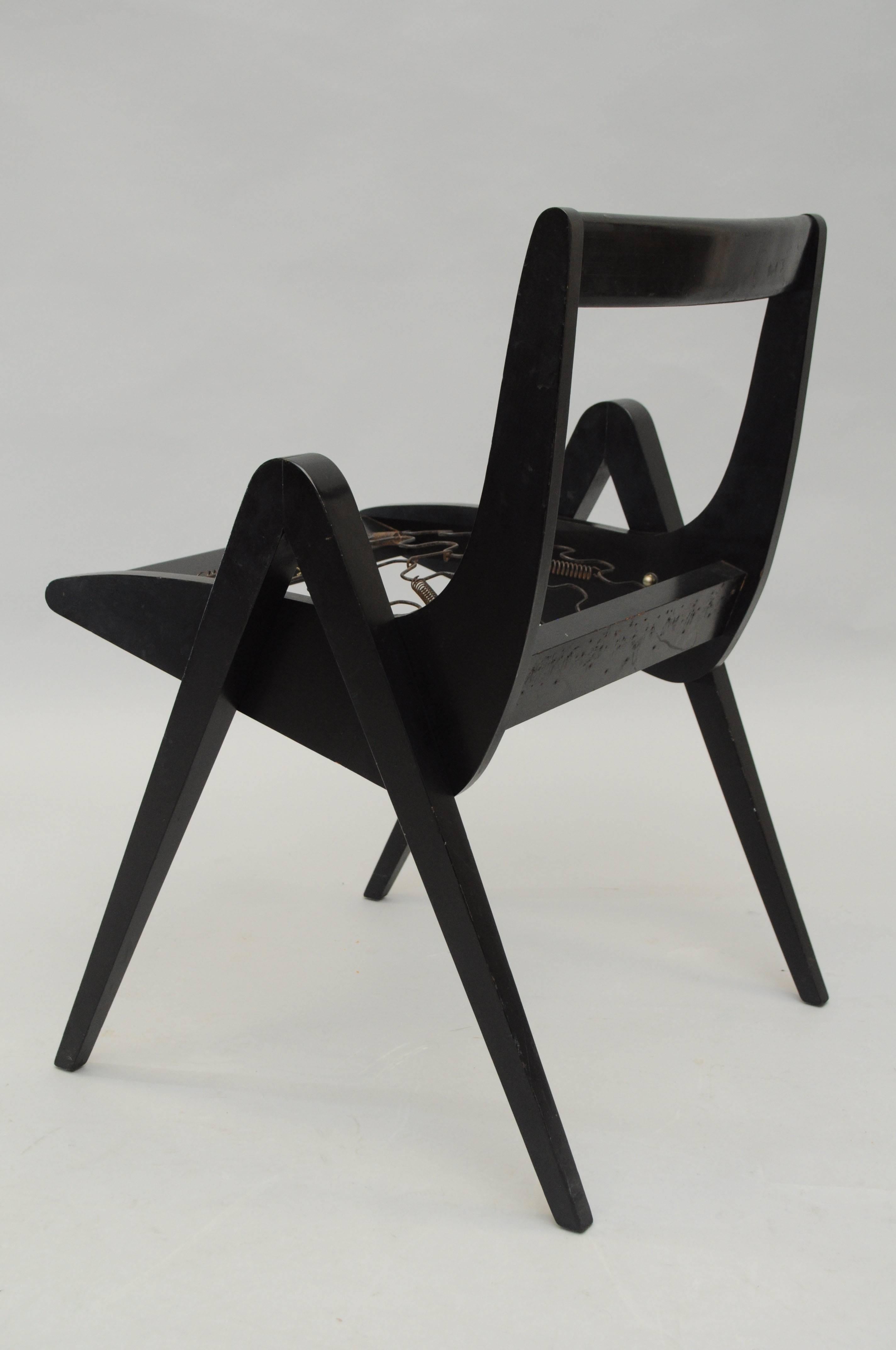 Wood 1950s Black Ebonized Compass Side Chair After Allan Gould or Pierre Jeanneret For Sale