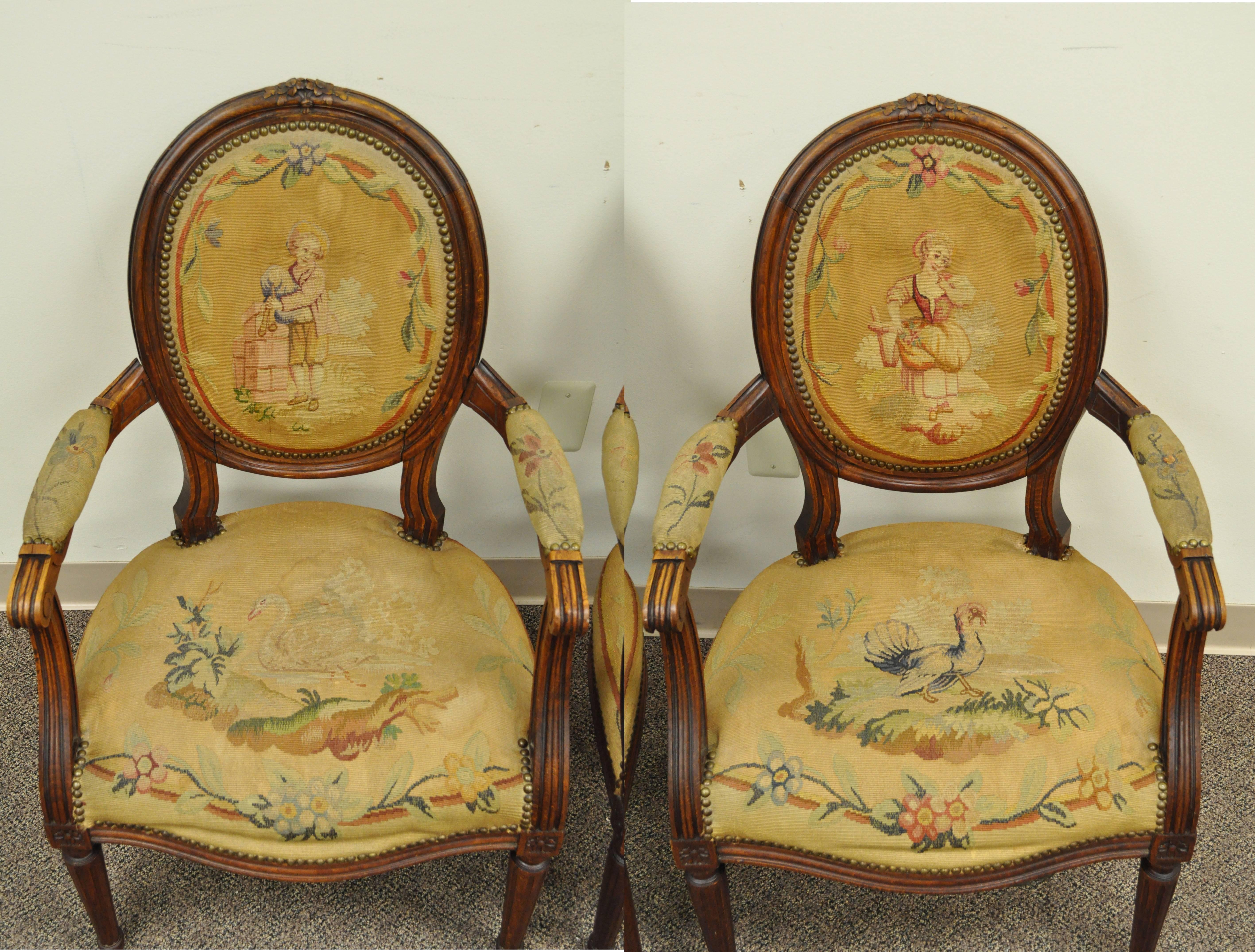 Pair of 19th Century French Louis XVI Style Walnut Armchairs In Good Condition For Sale In Philadelphia, PA