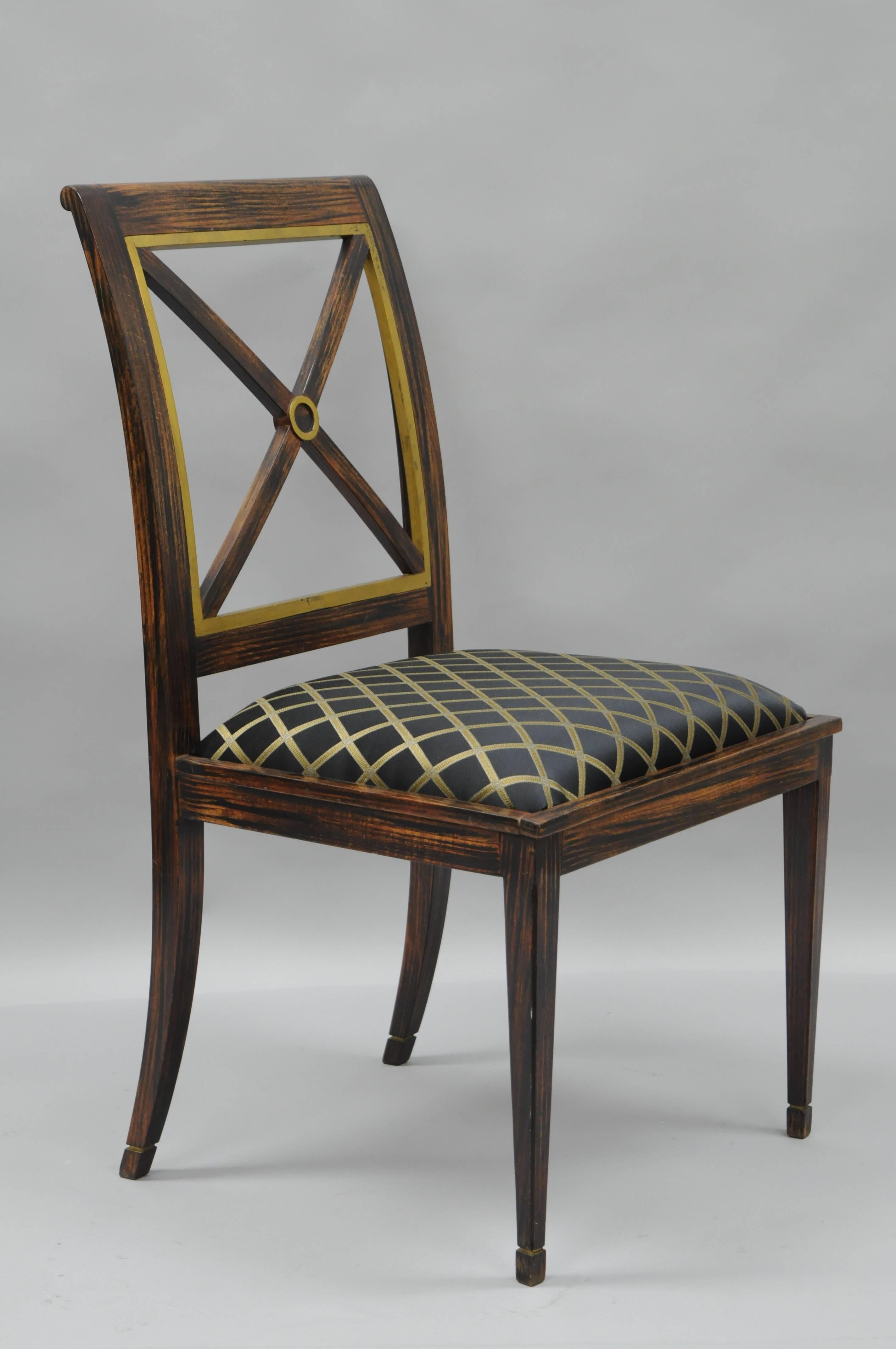 Regency Neoclassical Style X Back Gold Gilt Hand-Painted Rosewood Grain Desk Side Chair