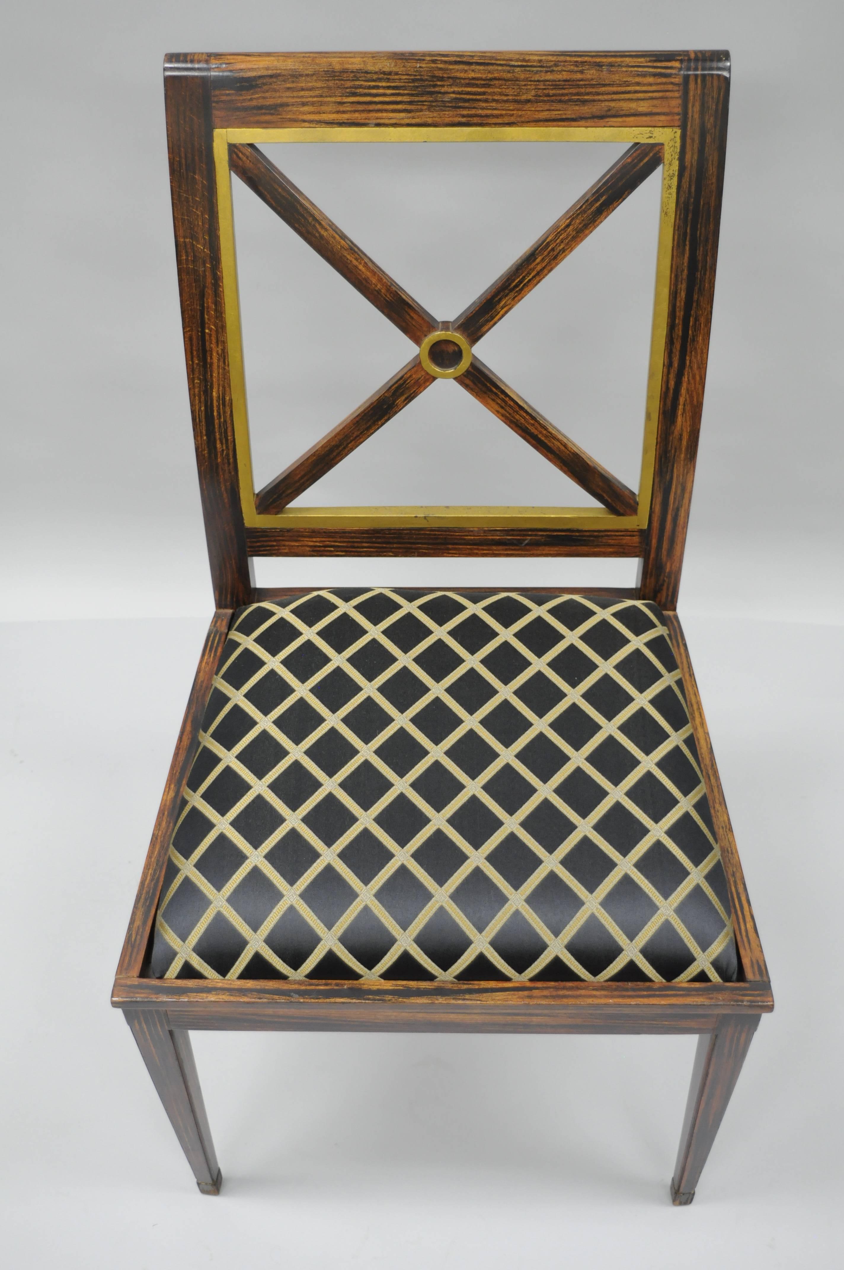 20th Century Neoclassical Style X Back Gold Gilt Hand-Painted Rosewood Grain Desk Side Chair