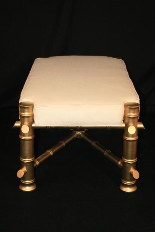 Hollywood Regency Faux Bamboo Upholstered Wooden Bench Gold Chinese Chippendale 3