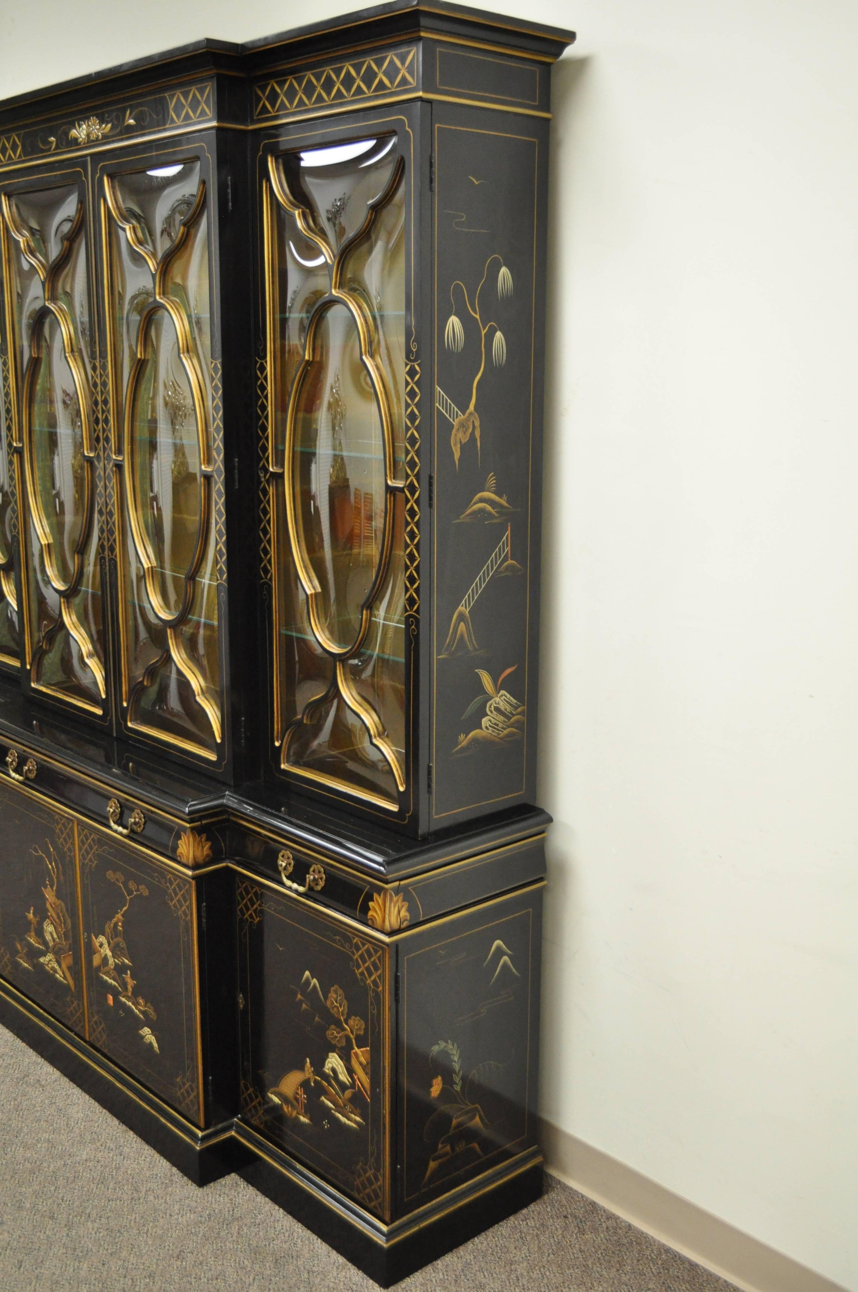 Karges Oriental Bubble Glass China Cabinet Breakfront Secretary Desk Chinoiserie In Good Condition In Philadelphia, PA