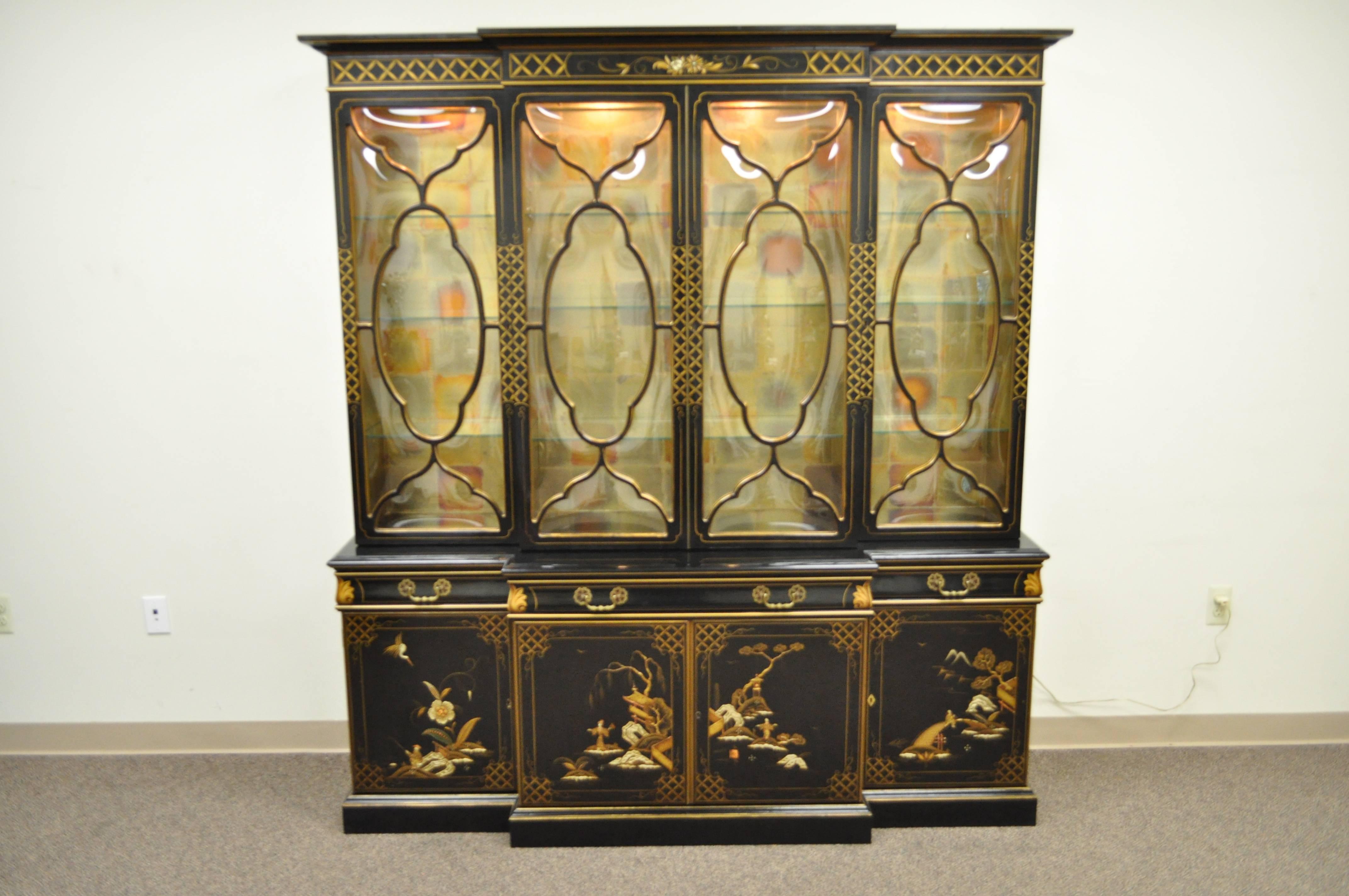 Karges Oriental Bubble Glass China Cabinet Breakfront Secretary Desk Chinoiserie 2