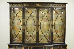Karges Oriental Bubble Glass China Cabinet Breakfront Secretary Desk Chinoiserie