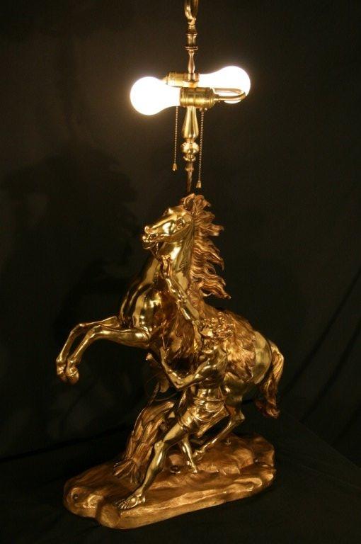 Large gilt bronze Marly horse table lamp after Guillaume Coustou which is stamped 