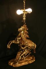 Large French Gilt Bronze Marly Horse Figural Table Lamp Statue Signed Coustou
