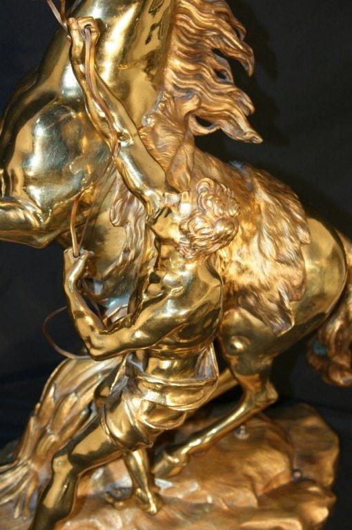 Large French Gilt Bronze Marly Horse Figural Table Lamp Statue Signed Coustou In Good Condition In Philadelphia, PA