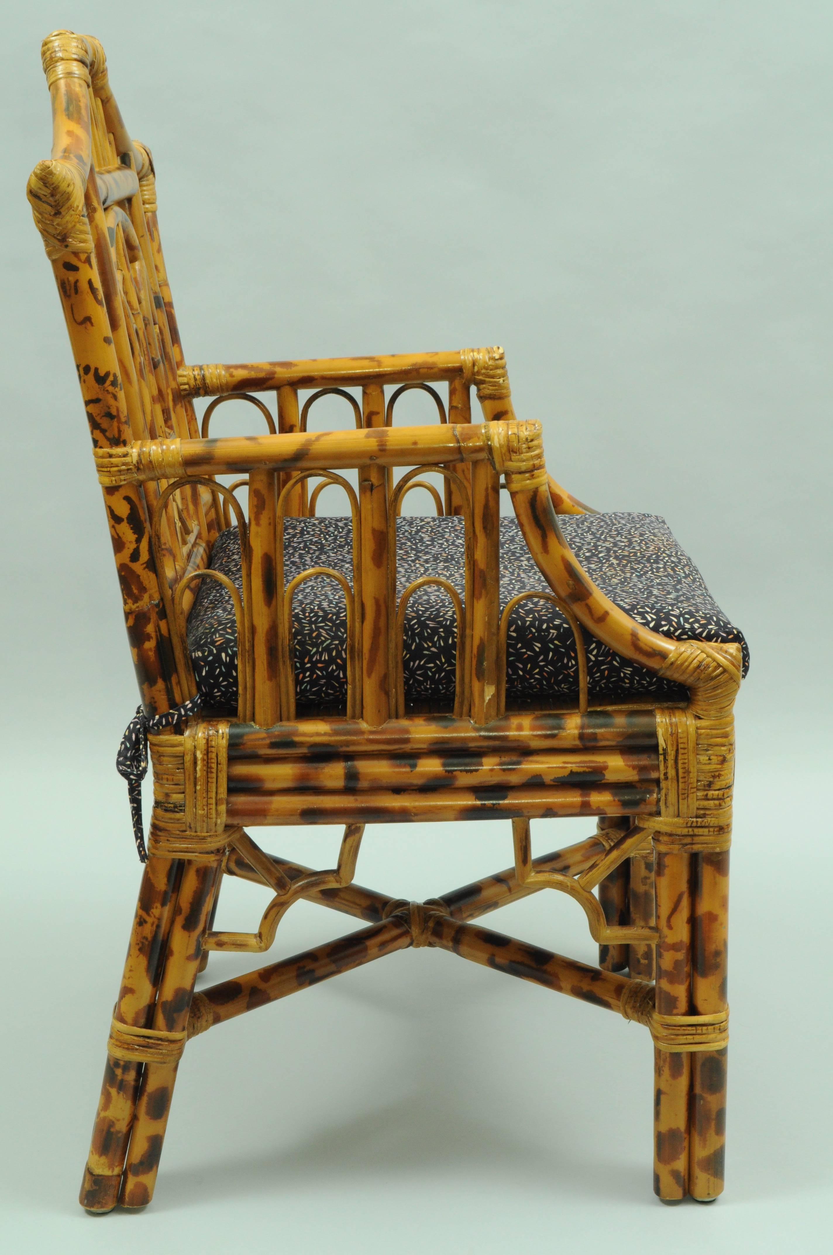 Hollywood Regency Chinese Chippendale Style Bamboo Rattan Armchair Chinoiserie In Excellent Condition In Philadelphia, PA