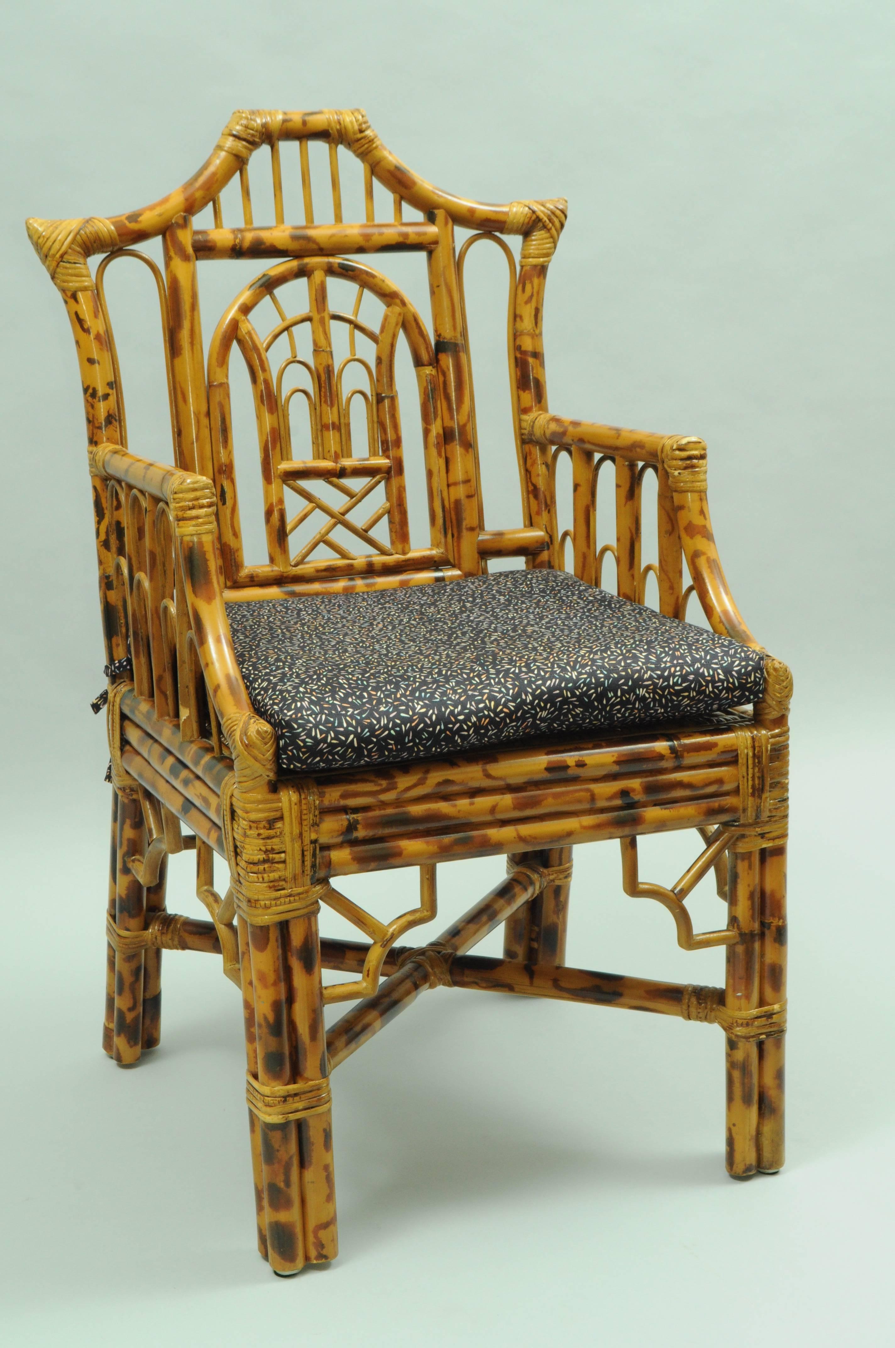 Hollywood Regency Chinese Chippendale Style Bamboo Rattan Armchair Chinoiserie 2