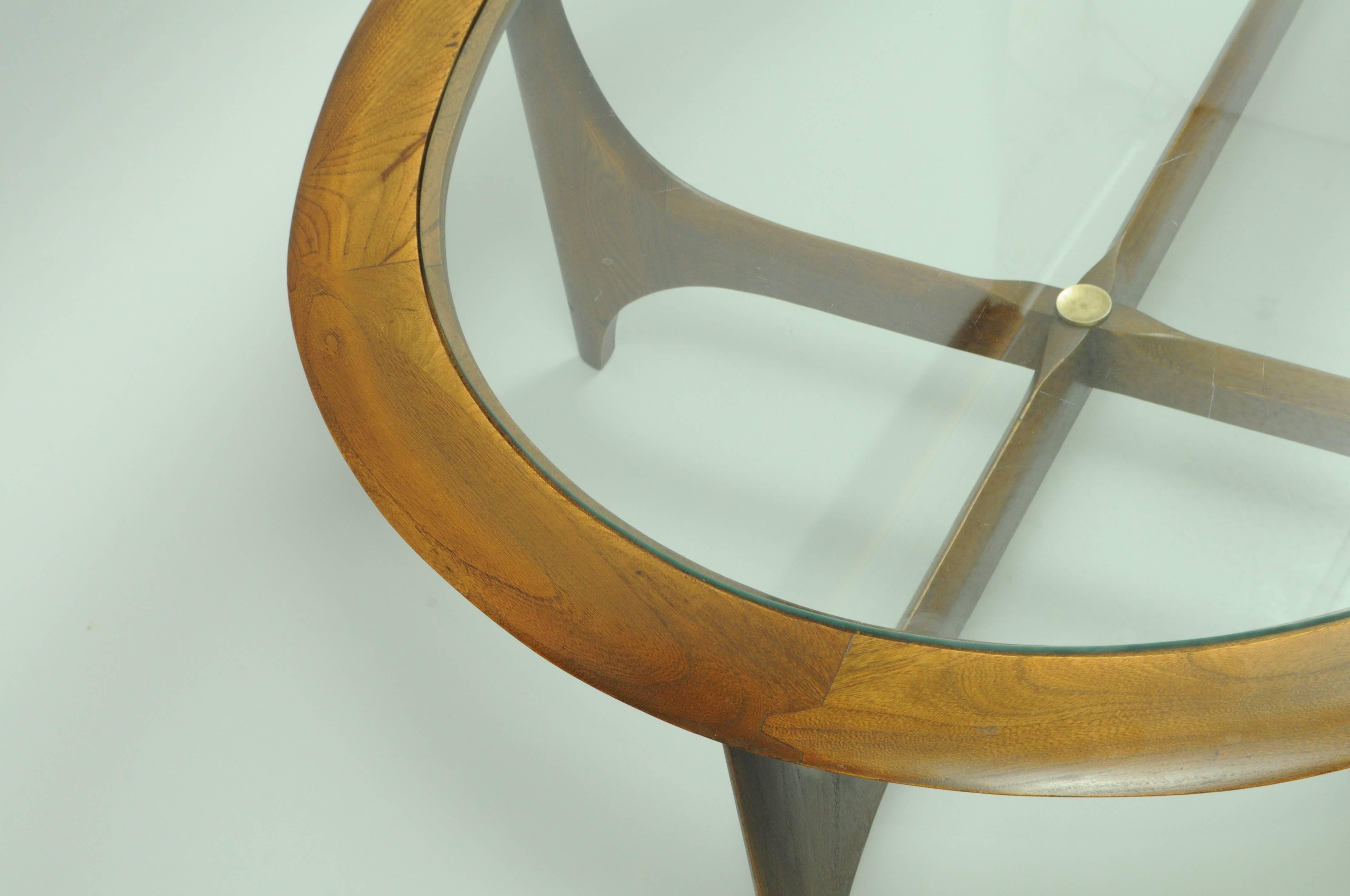 American Vintage Lane Kidney Shaped Boomerang Walnut and Glass Coffee Table
