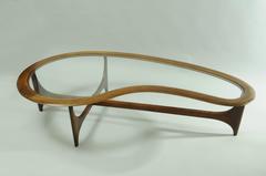 Vintage Lane Kidney Shaped Boomerang Walnut and Glass Coffee Table