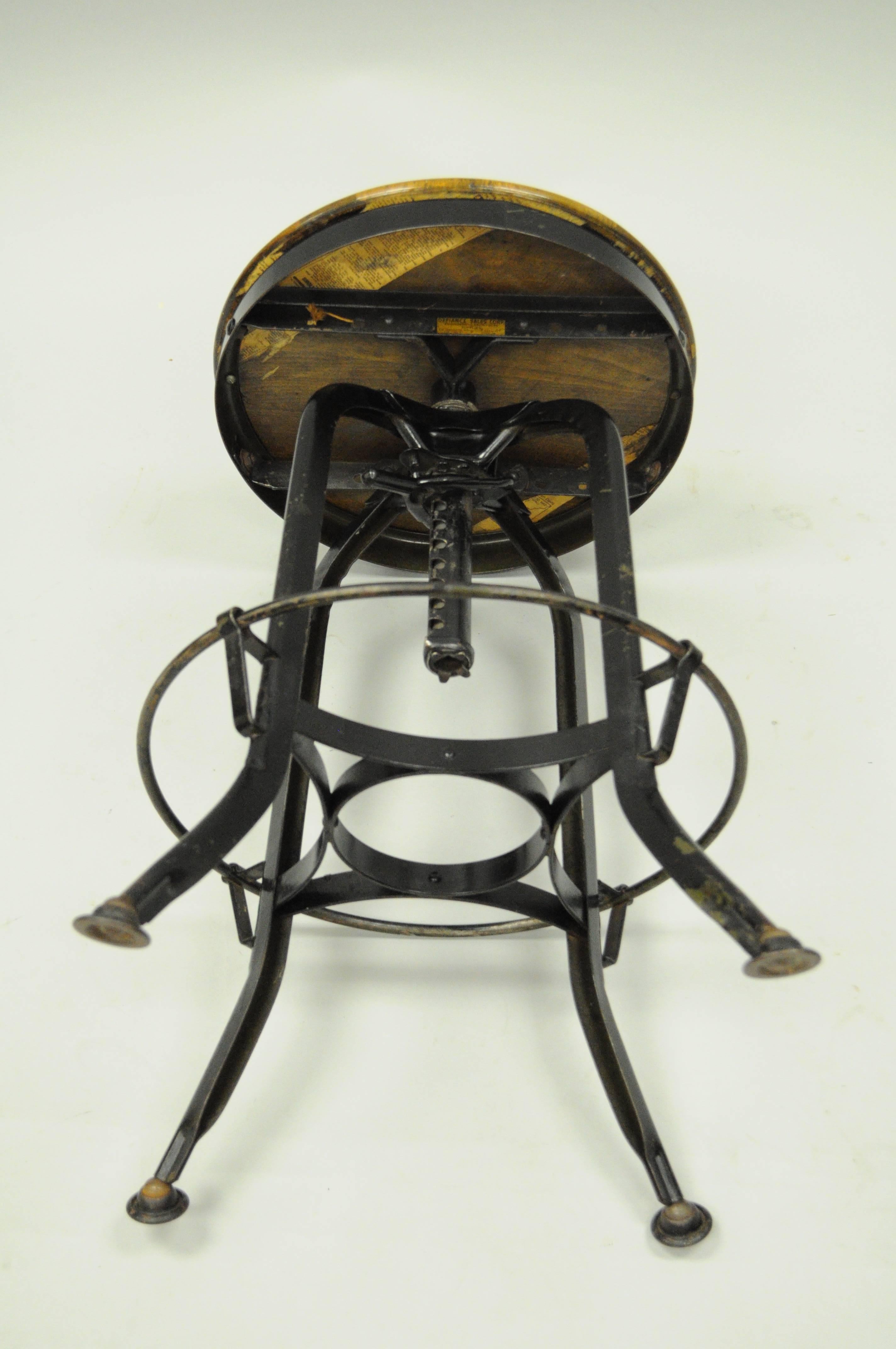 20th Century Defiance Wood and Metal Architect Draftsman Stool Drafting Swivel Chair