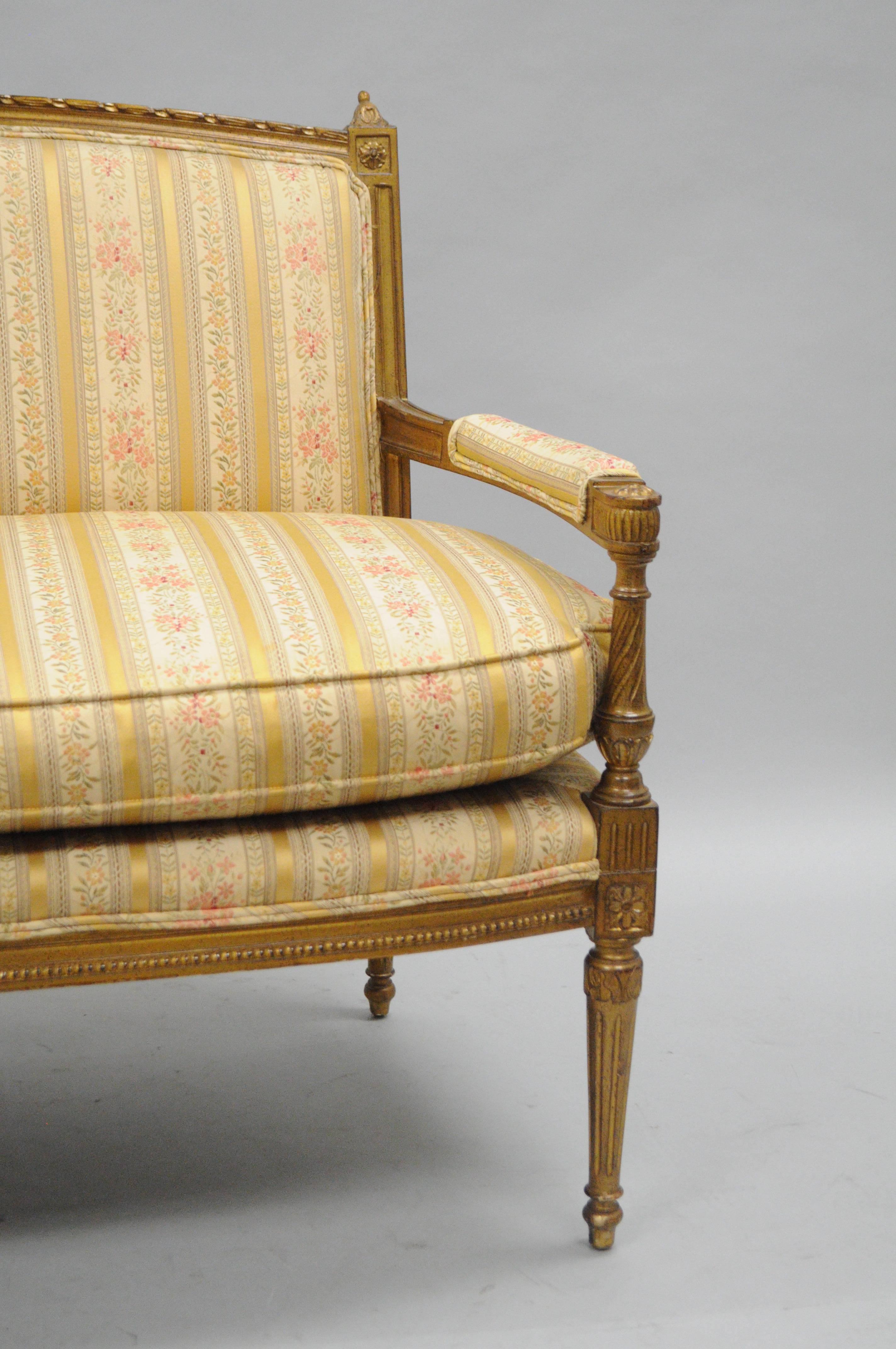 Upholstery Gold French Louis XVI Directoire Style Settee Loveseat Carved Upholstered Sofa