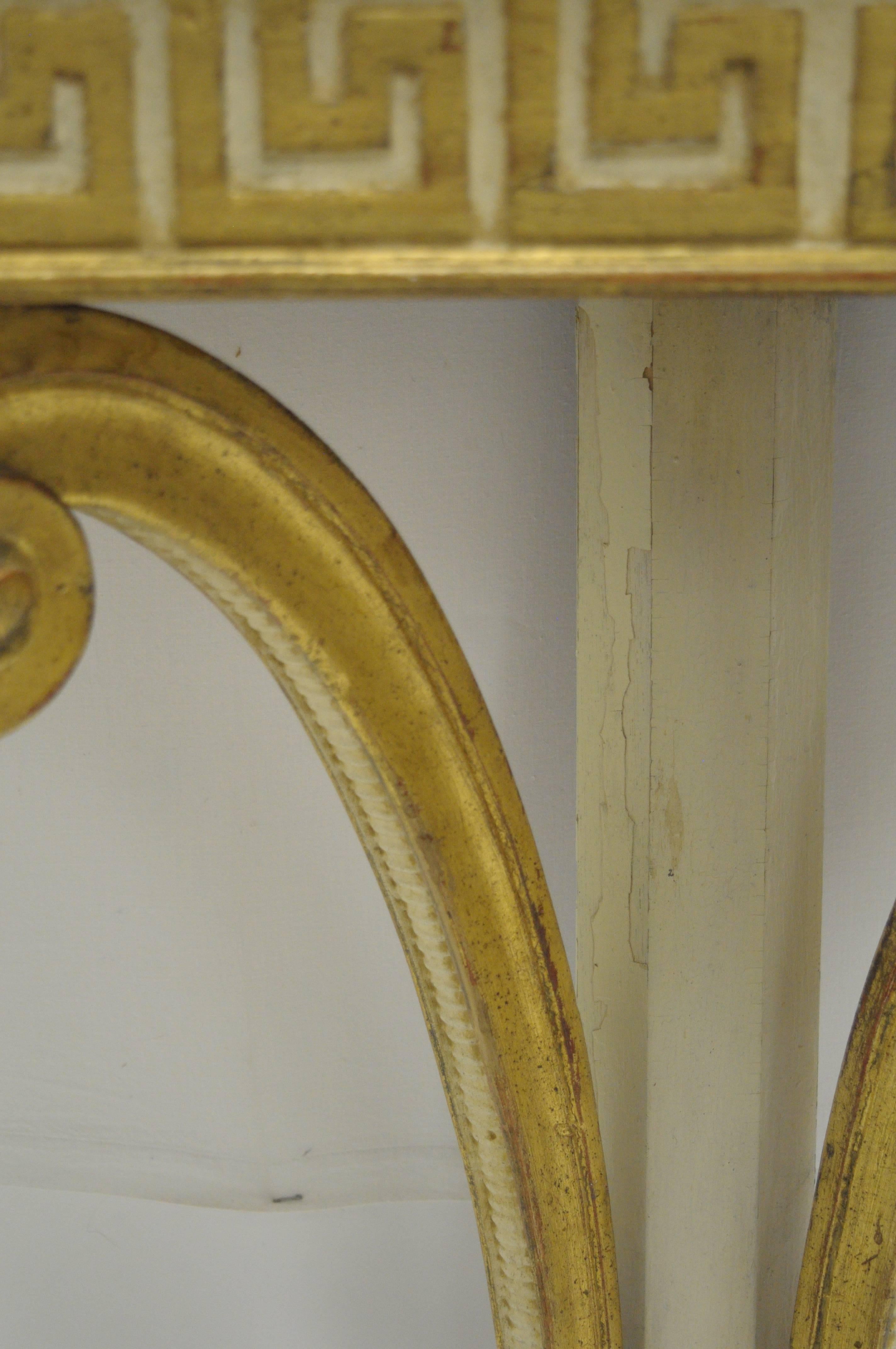 Early 20th Century Italian Neoclassical Style Gold Greek Key Wall Mount Console Table and Mirror