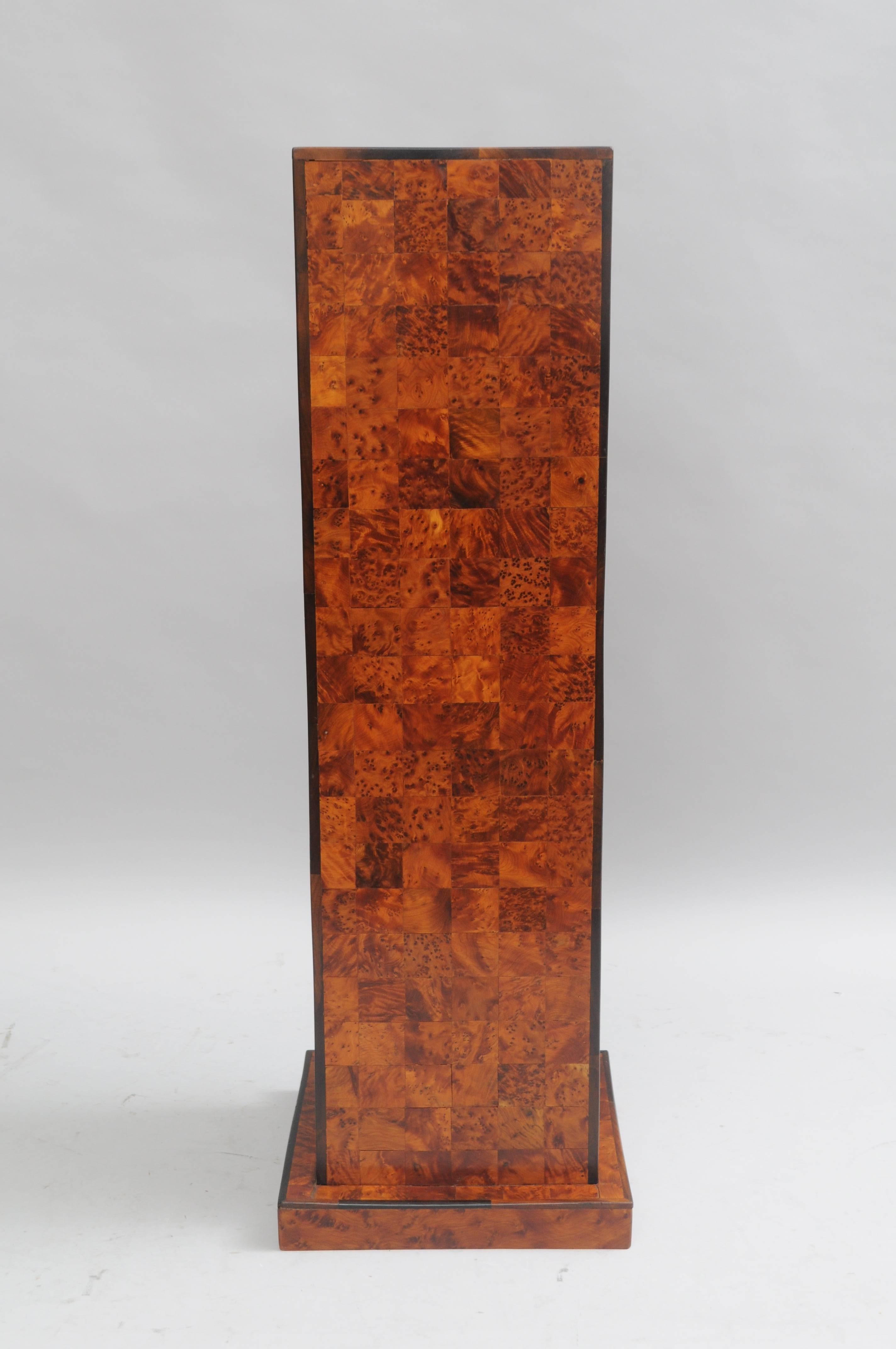 Burl Wood Patchwork Pedestal Stand Burl Wood and Rosewood Trim Square Column 1