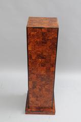Burl Wood Patchwork Pedestal Stand Burl Wood and Rosewood Trim Square Column