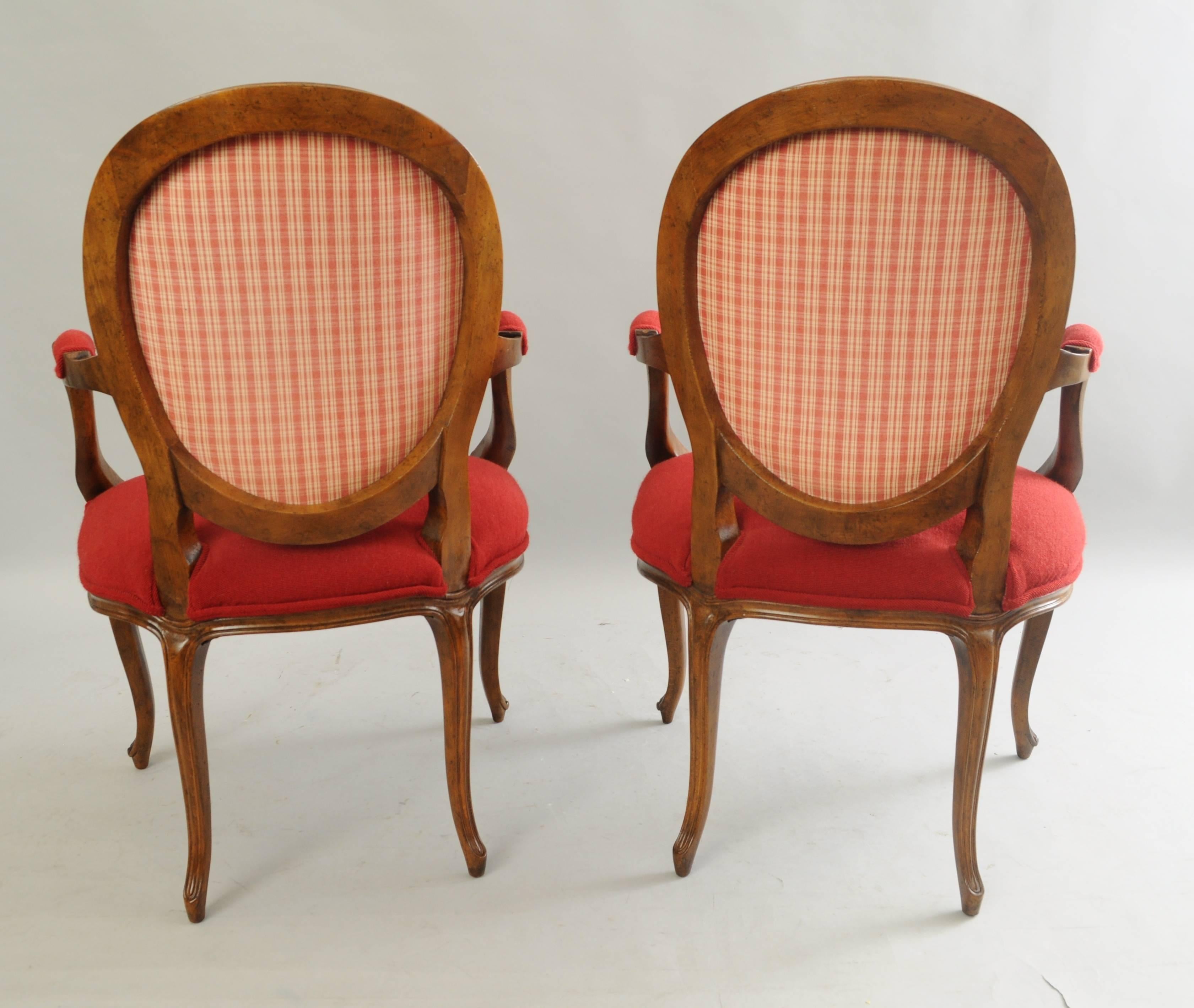 Pair of Baker French Country Louis XV Style Armchairs Oval Upholstered Back 1