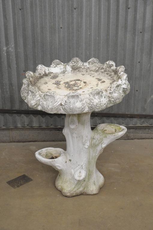 Antique Faux Bois French Style Cement Concrete Garden Bird Bath Cast Stone at 1stDibs