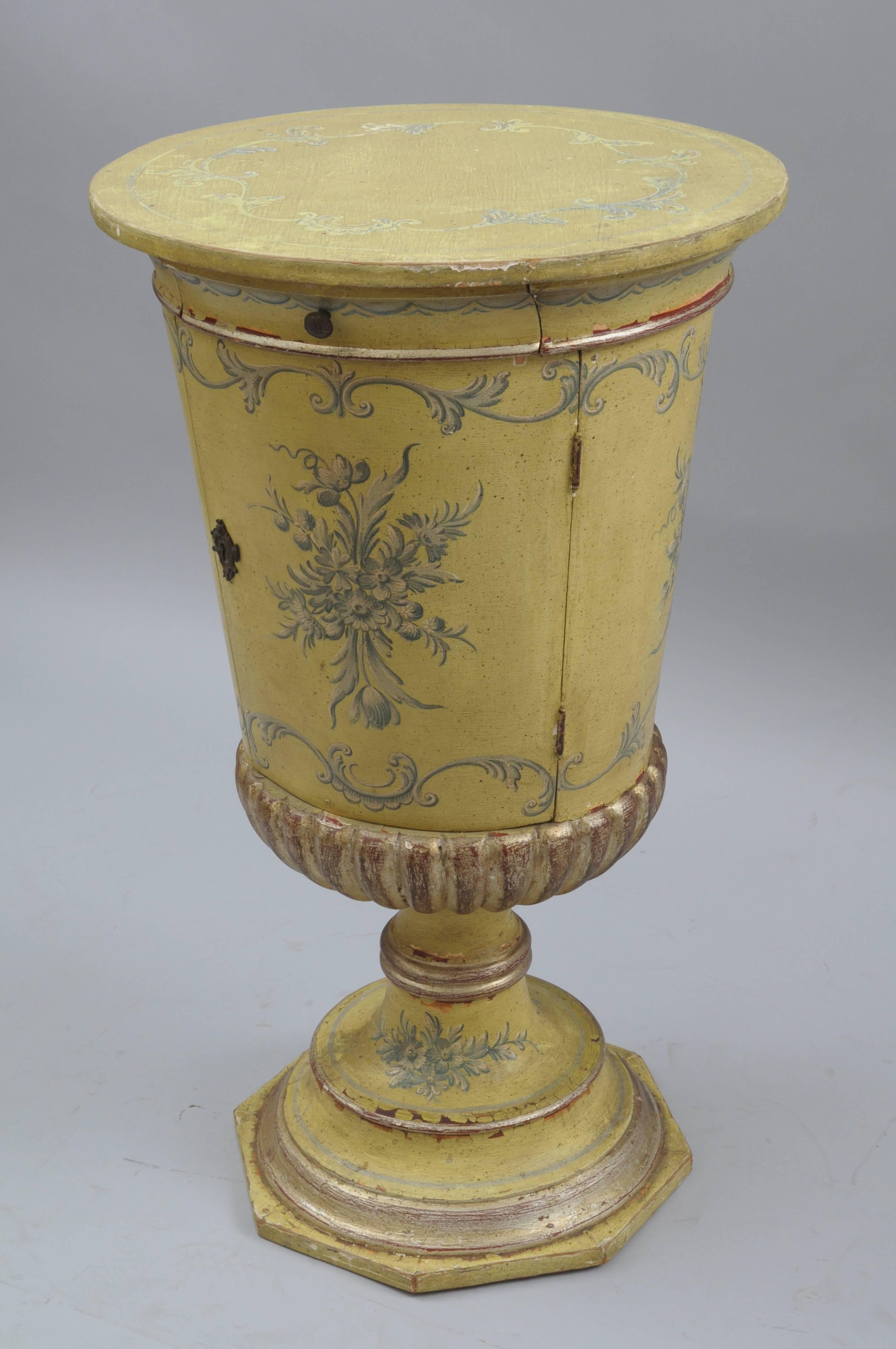 Italian Venetian Parcel Silver Gilt Round Urn Pedestal Stand Side Cabinet Table 2