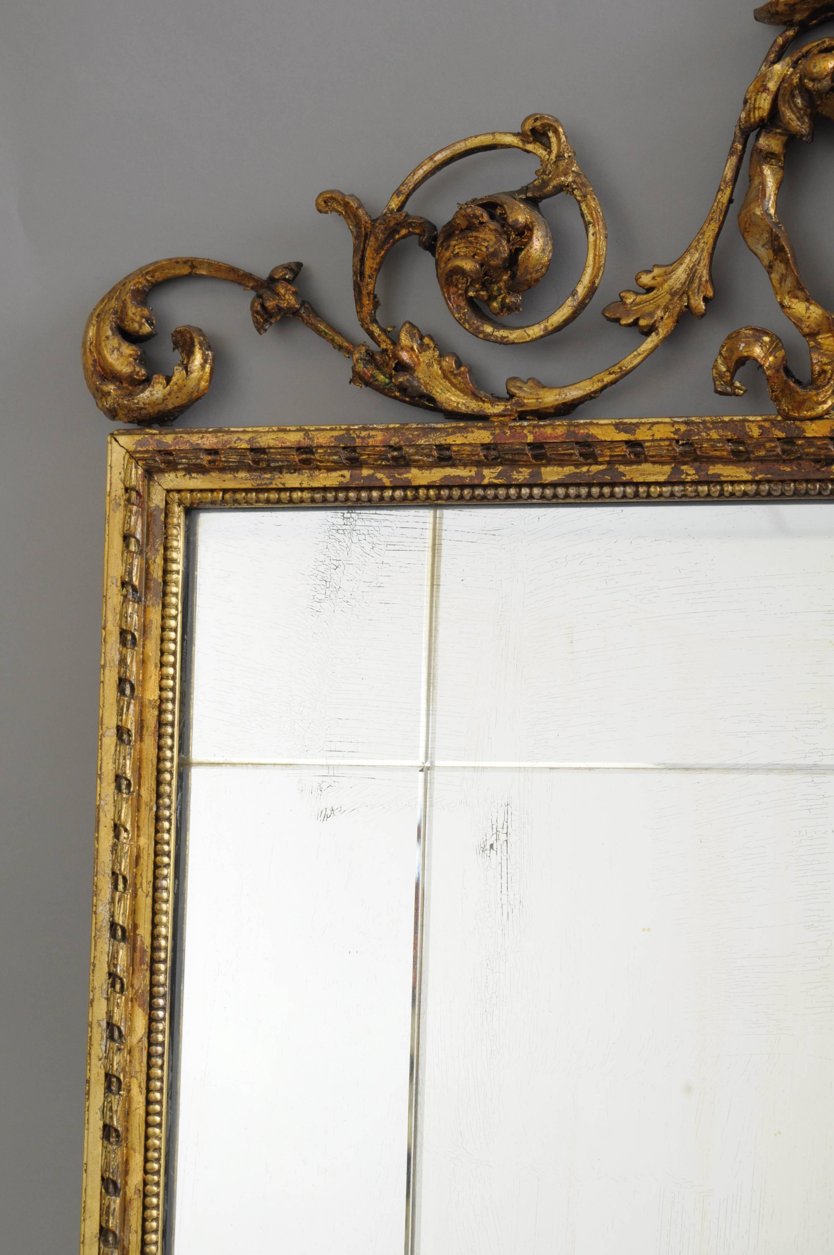 Early 20th Century Carved Gold Giltwood and Gesso English Robert Adam Style Wall Mirror Rectangular