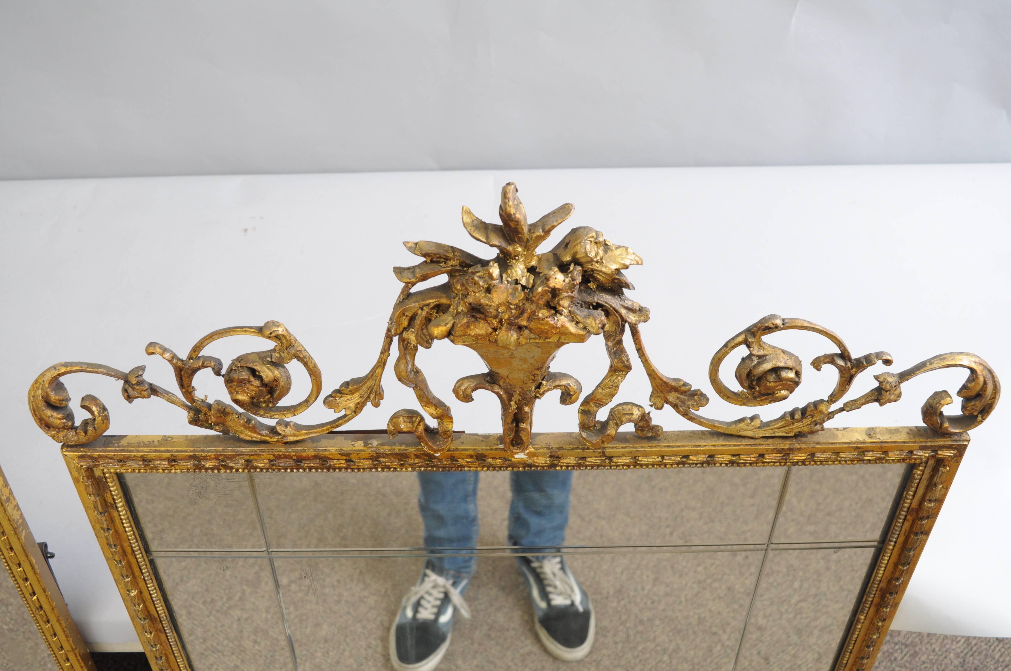 Carved Gold Giltwood and Gesso English Robert Adam Style Wall Mirror Rectangular 3